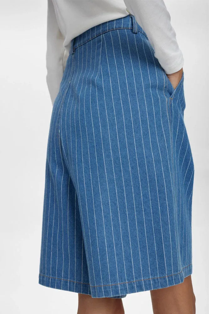 Numph Lucie Blue Denim Stripe Shorts