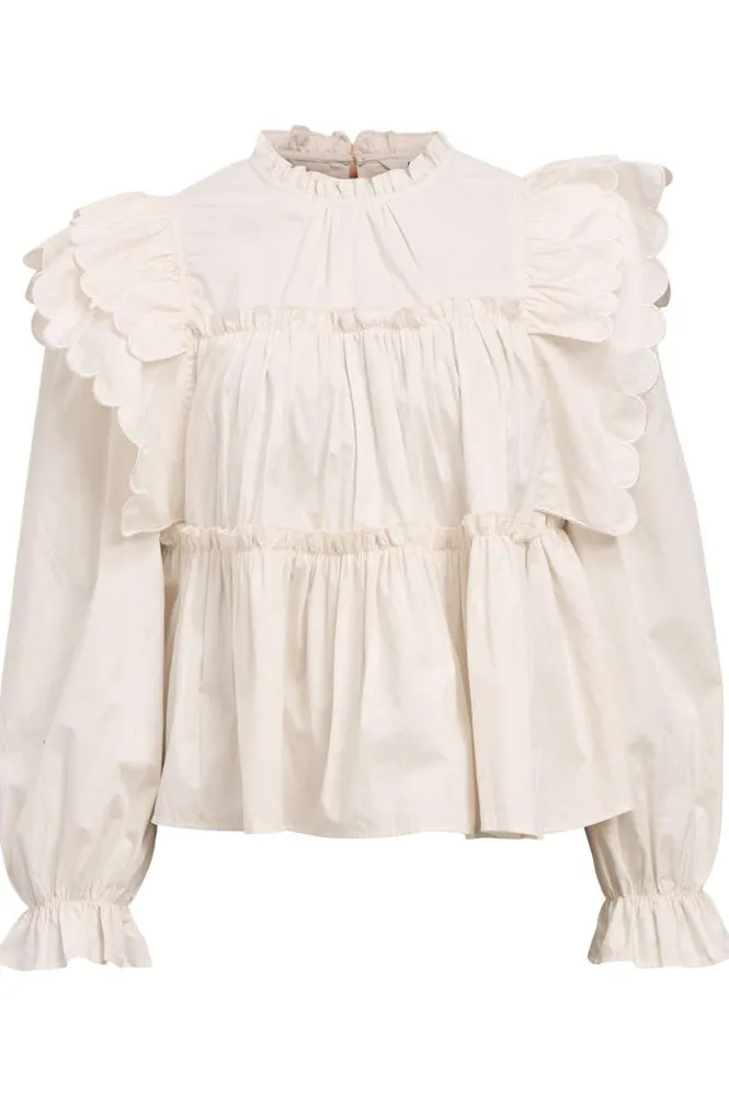 Object Hope Long Sleeve White Sand Blouse