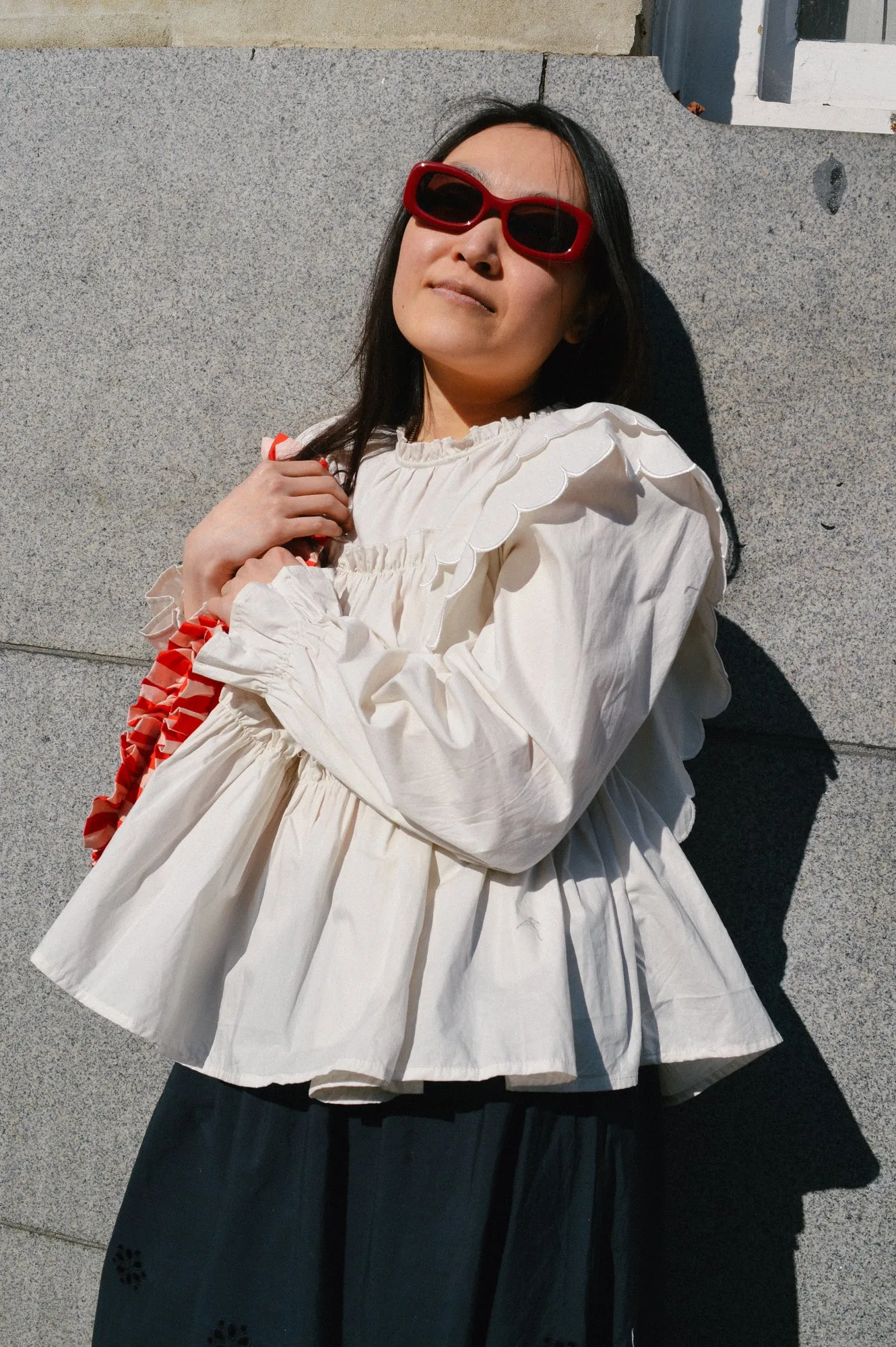 Object Hope Long Sleeve White Sand Blouse