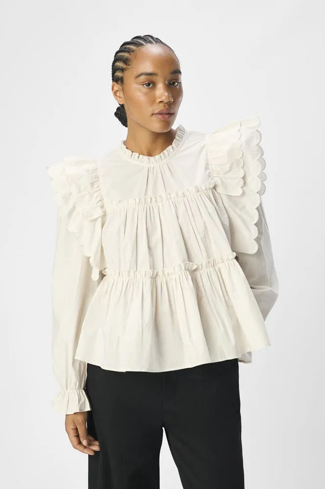 Object Hope Long Sleeve White Sand Blouse