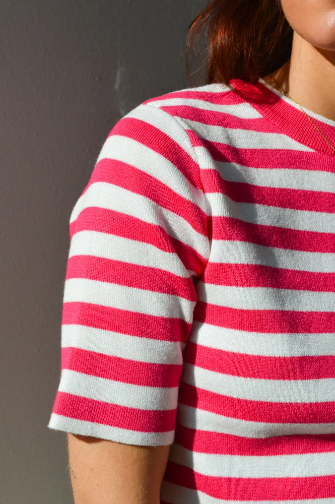 Object Jester Raspberry Sorbet Striped Knit Pullover