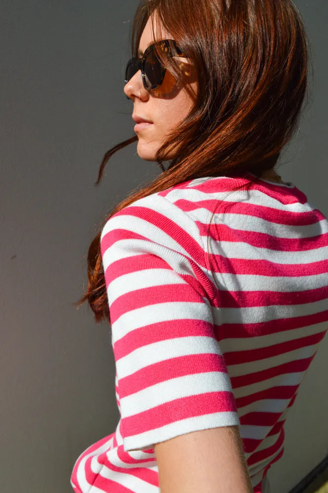 Object Jester Raspberry Sorbet Striped Knit Pullover