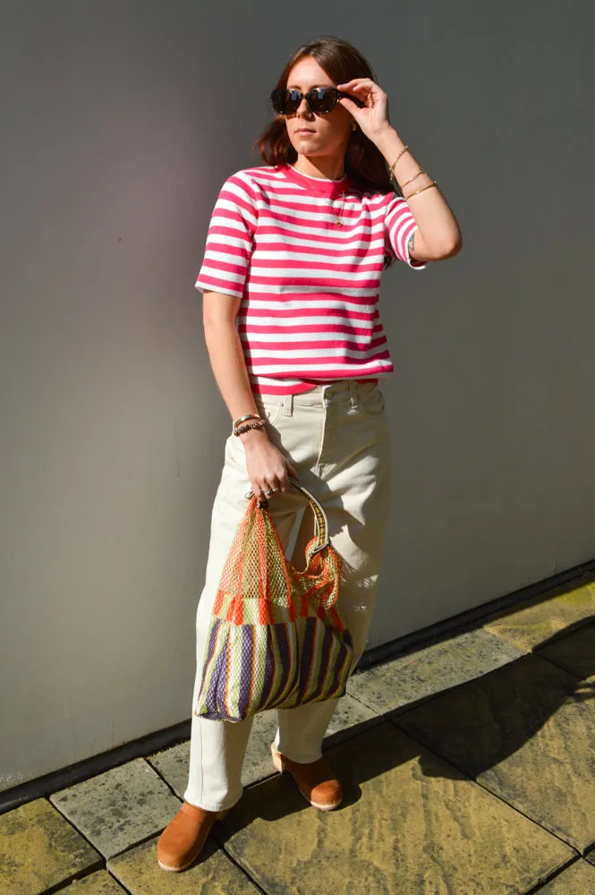 Object Jester Raspberry Sorbet Striped Knit Pullover