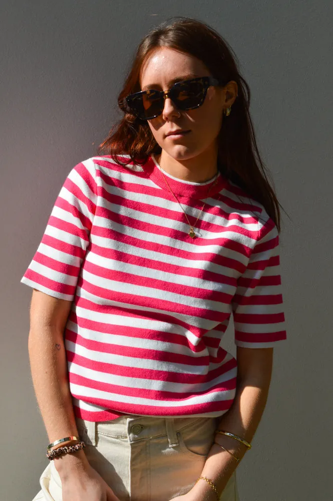 Object Jester Raspberry Sorbet Striped Knit Pullover