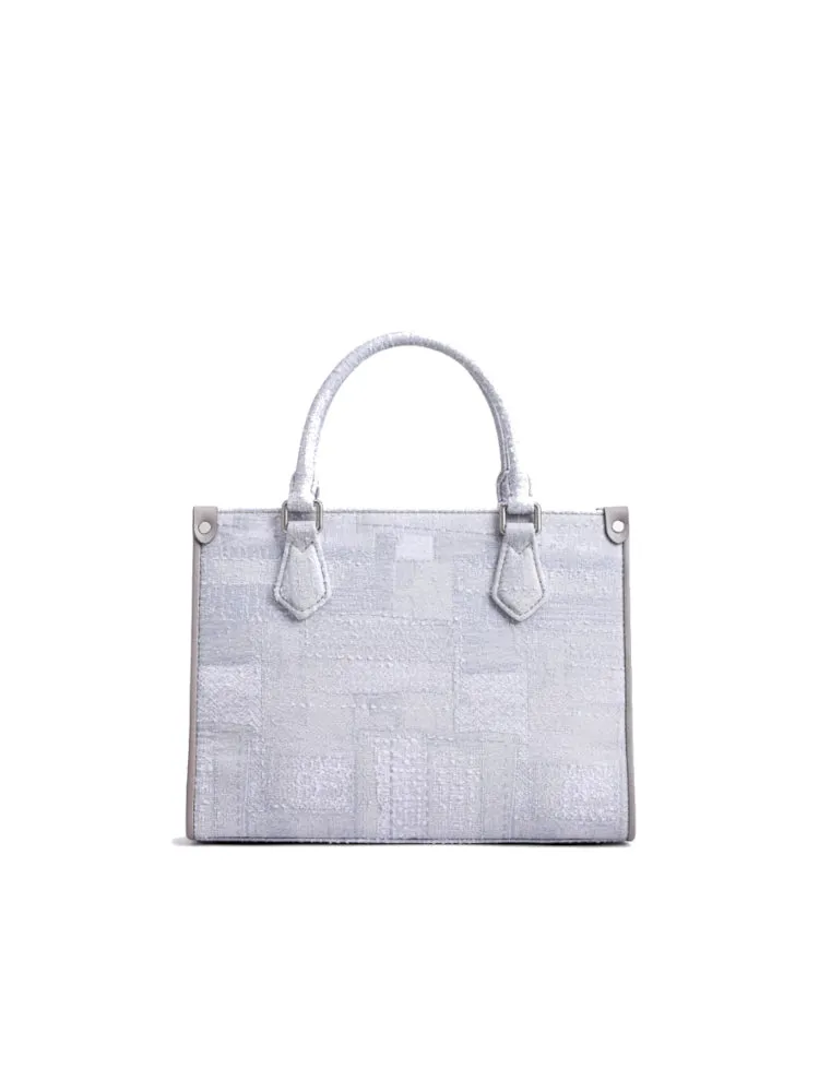 Oil Painting Jacquard with Leather Tote Bag