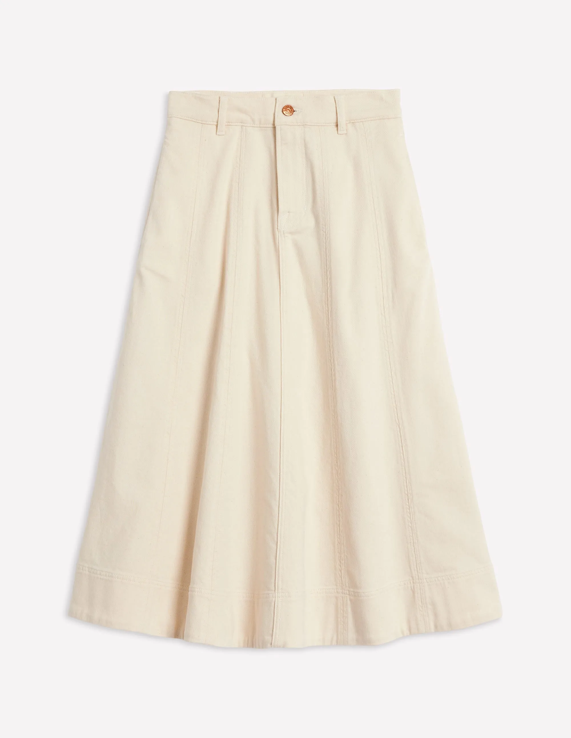 Panelled Full Denim Skirt-Ecru