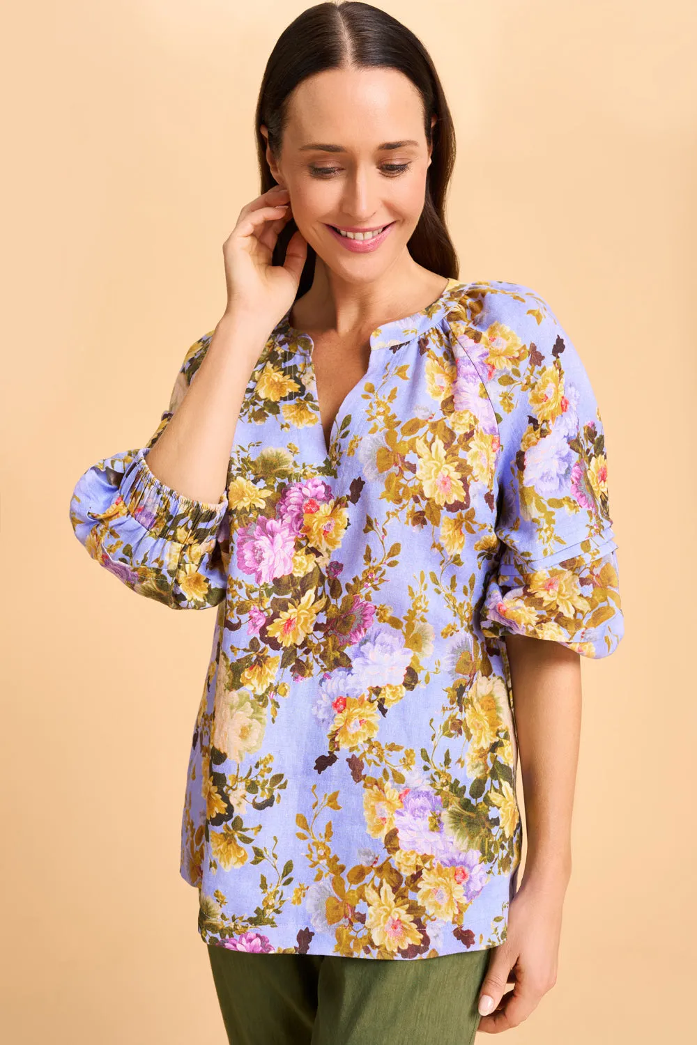 Pleat Sleeve Linen Blouse - Chantilly Rose