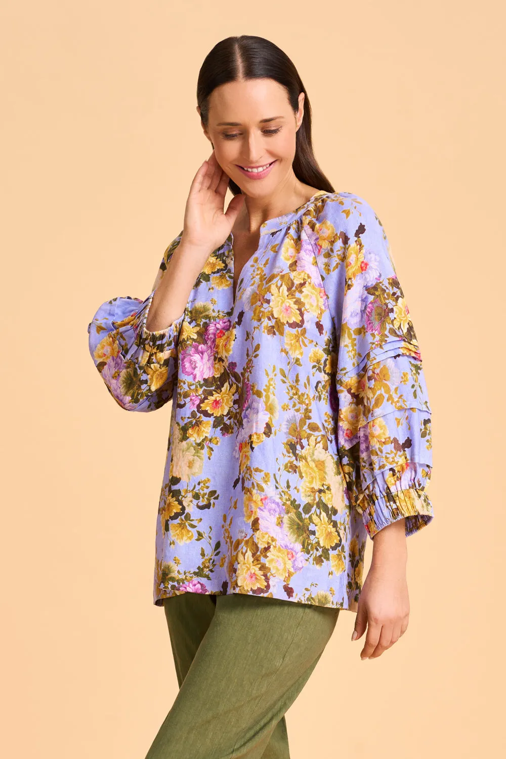 Pleat Sleeve Linen Blouse - Chantilly Rose