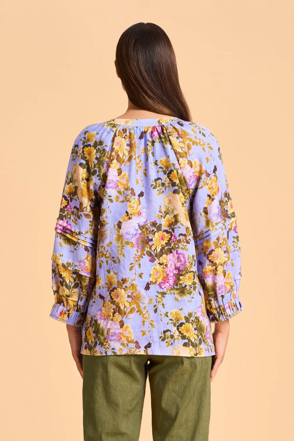 Pleat Sleeve Linen Blouse - Chantilly Rose