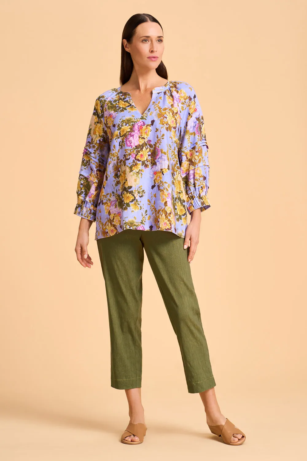 Pleat Sleeve Linen Blouse - Chantilly Rose