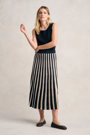 Pleated Knit Skirt - Deep Navy Stripe