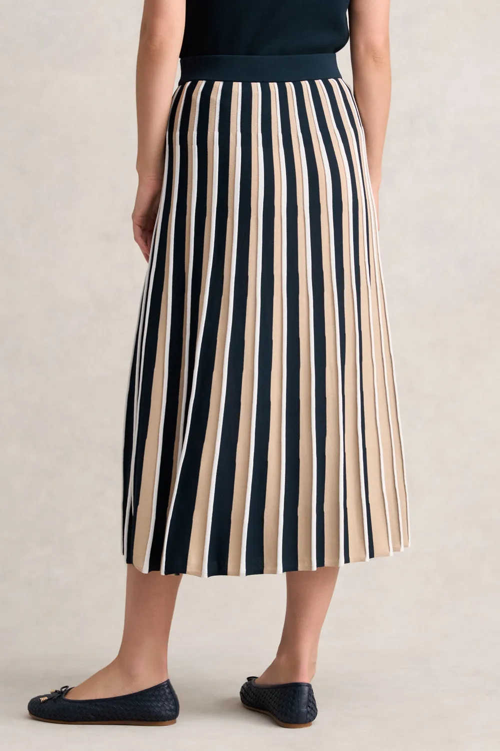 Pleated Knit Skirt - Deep Navy Stripe
