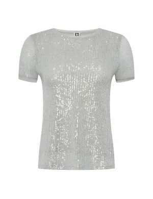 Plus Sequin Mesh Short Sleeve Tee