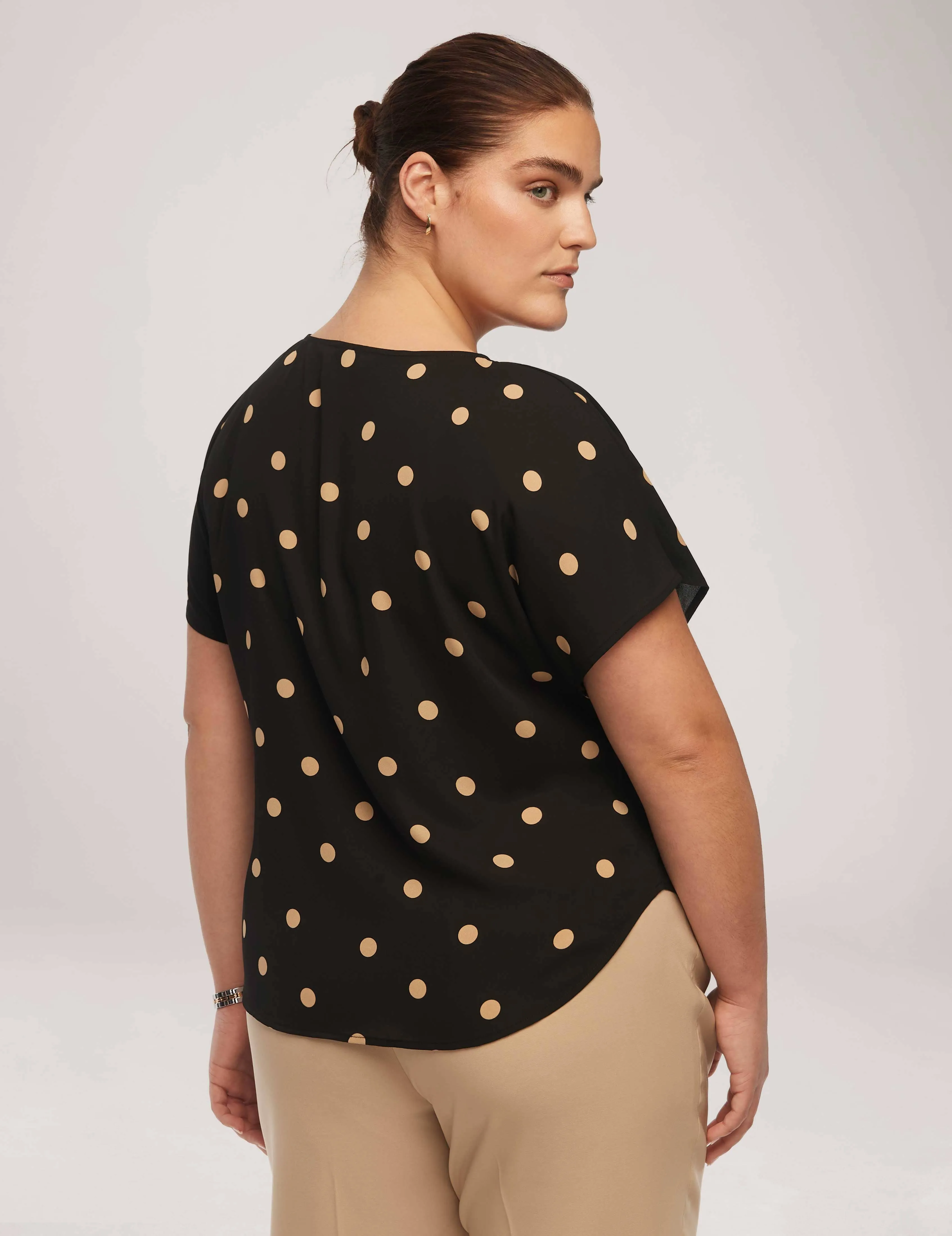 Plus Size Large Dot Bateau Neck Short Sleeve Blouse- Sale