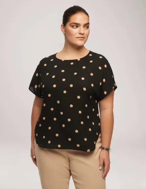 Plus Size Large Dot Bateau Neck Short Sleeve Blouse- Sale