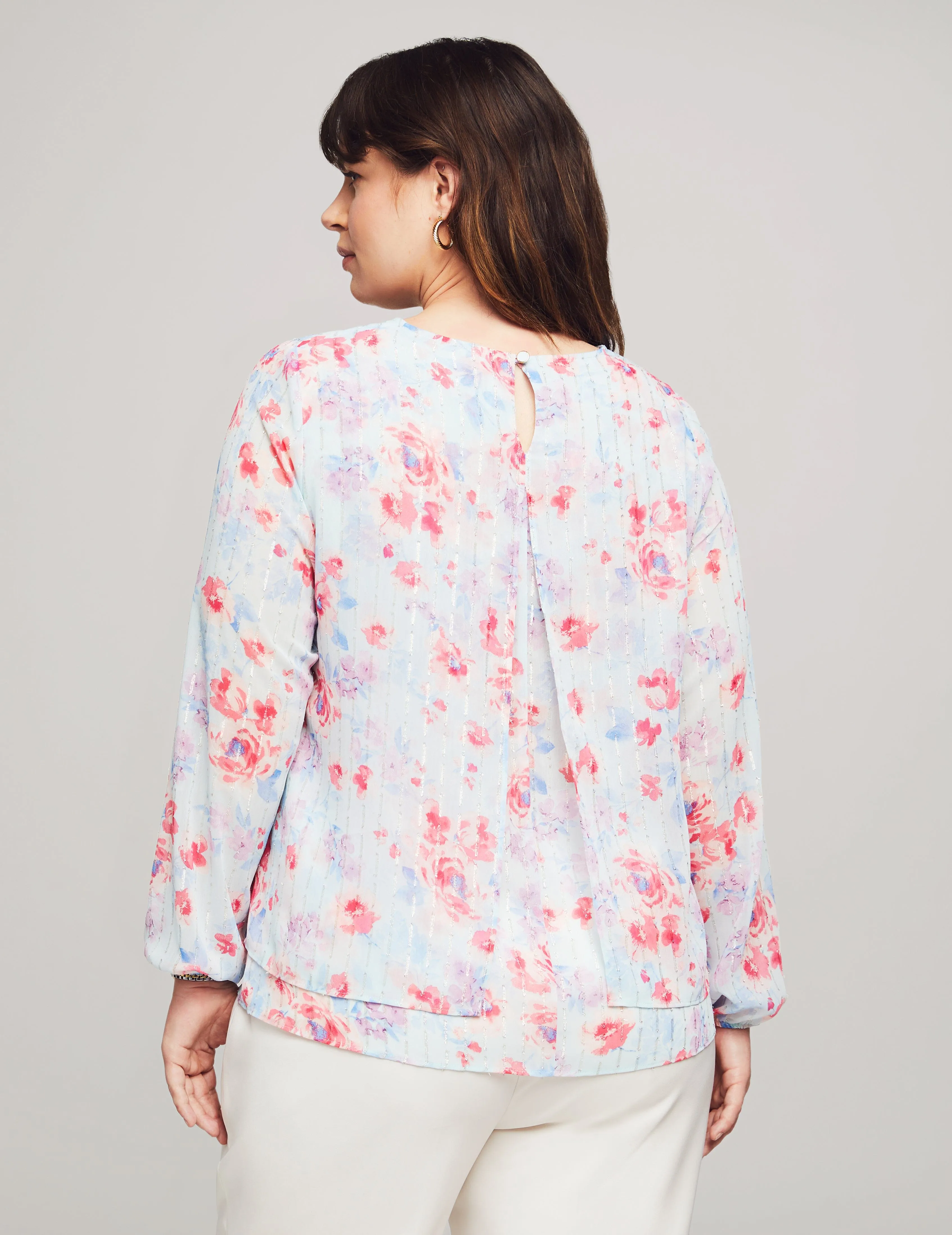 Plus Size Printed Lurex Chiffon Double Layer Blouse - Sale