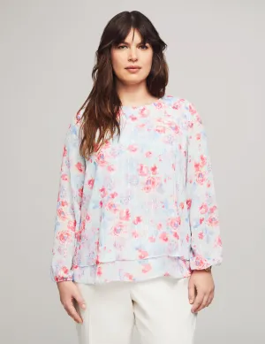 Plus Size Printed Lurex Chiffon Double Layer Blouse - Sale