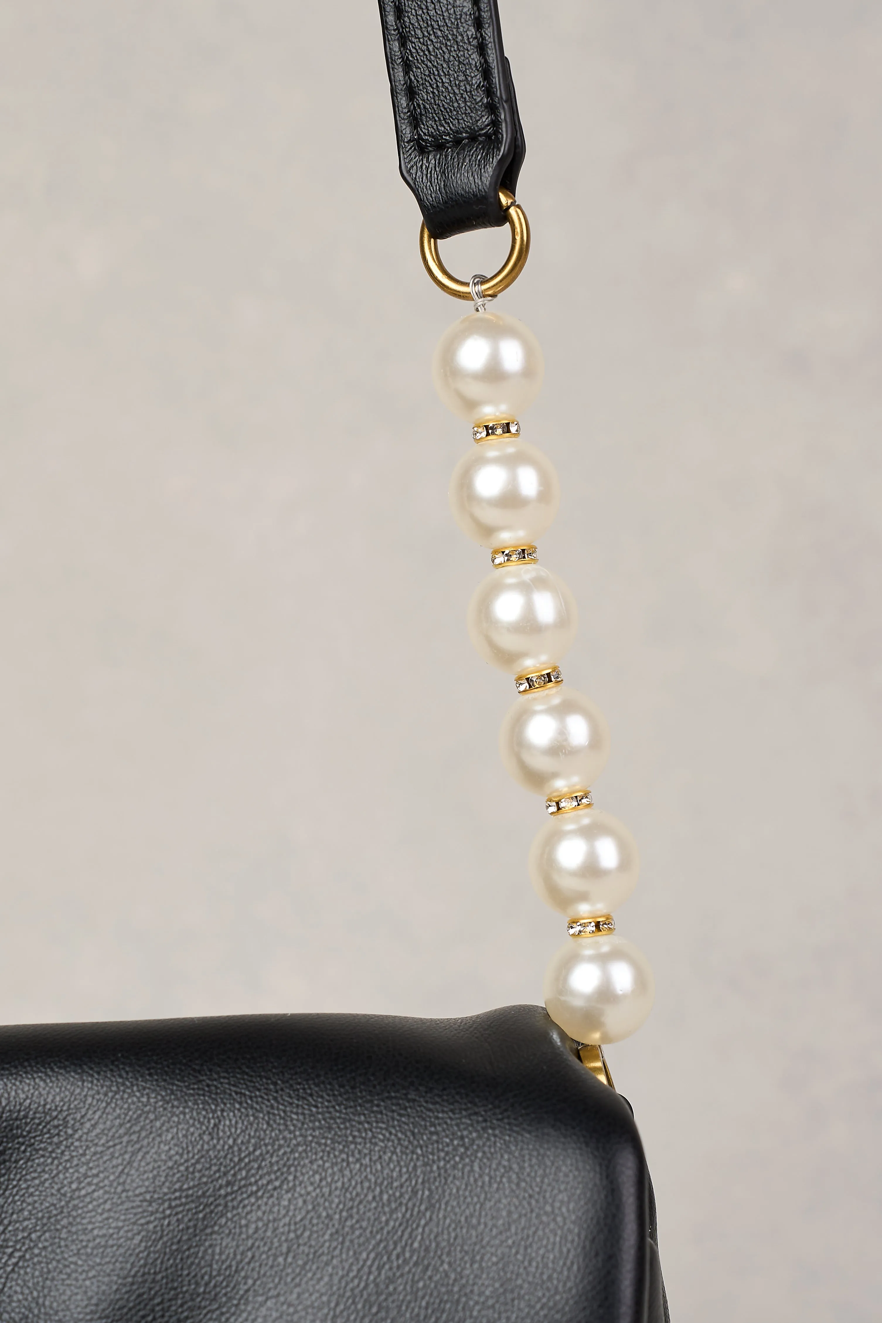 Polly Pearl Strap Bag - Black