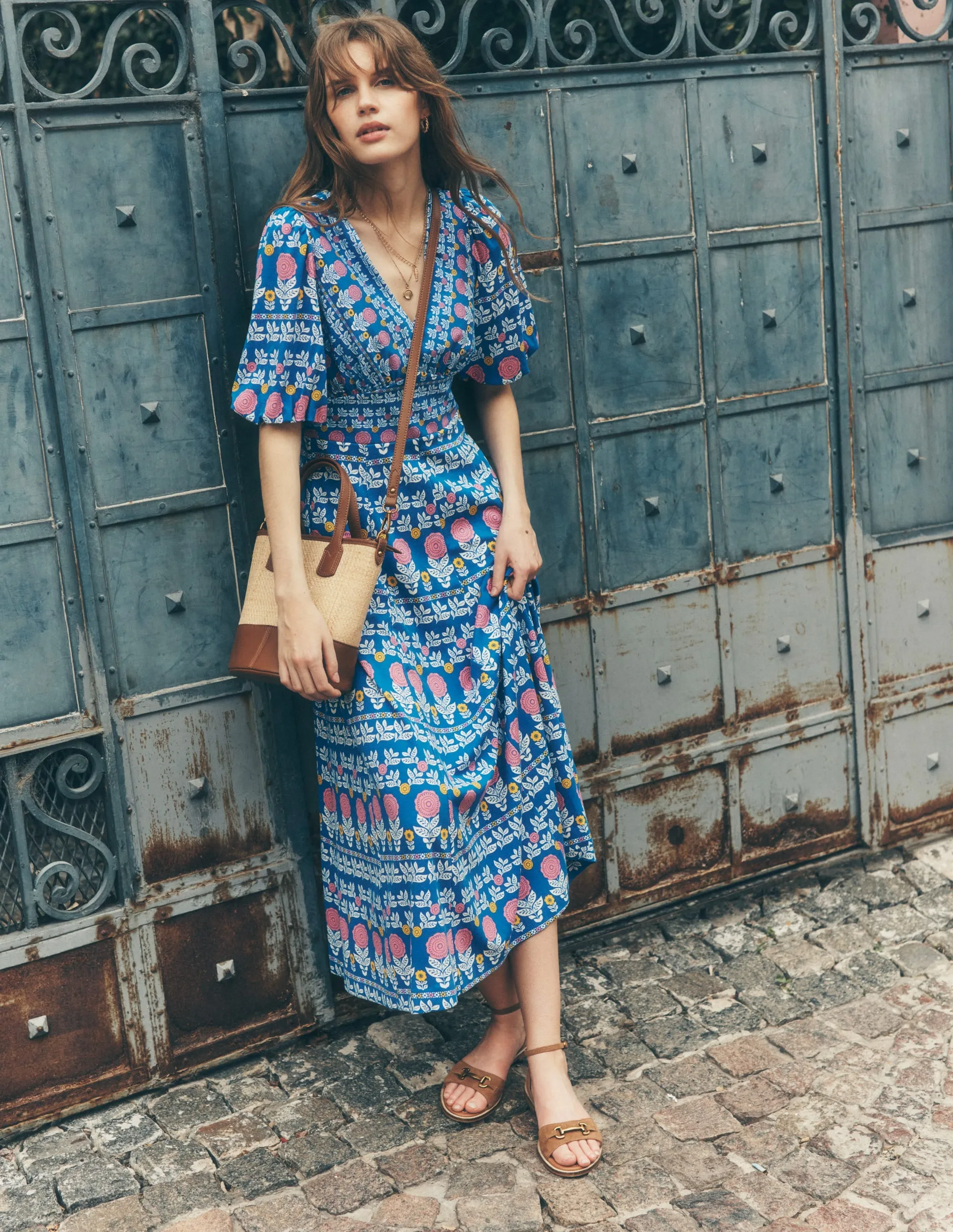 Ponte Puff Sleeve Tea Dress-Gallery Blue. Dahlia Garden