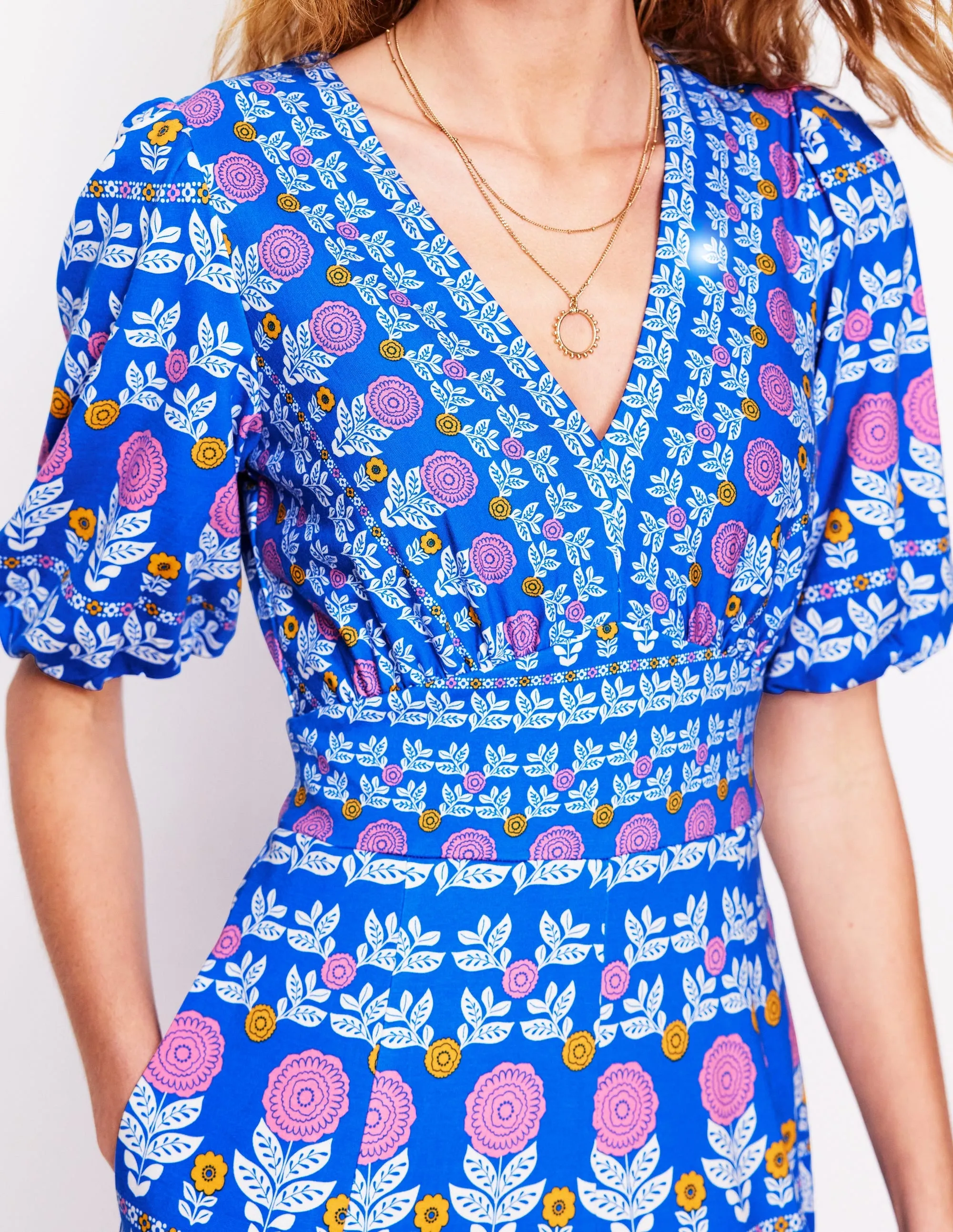 Ponte Puff Sleeve Tea Dress-Gallery Blue. Dahlia Garden