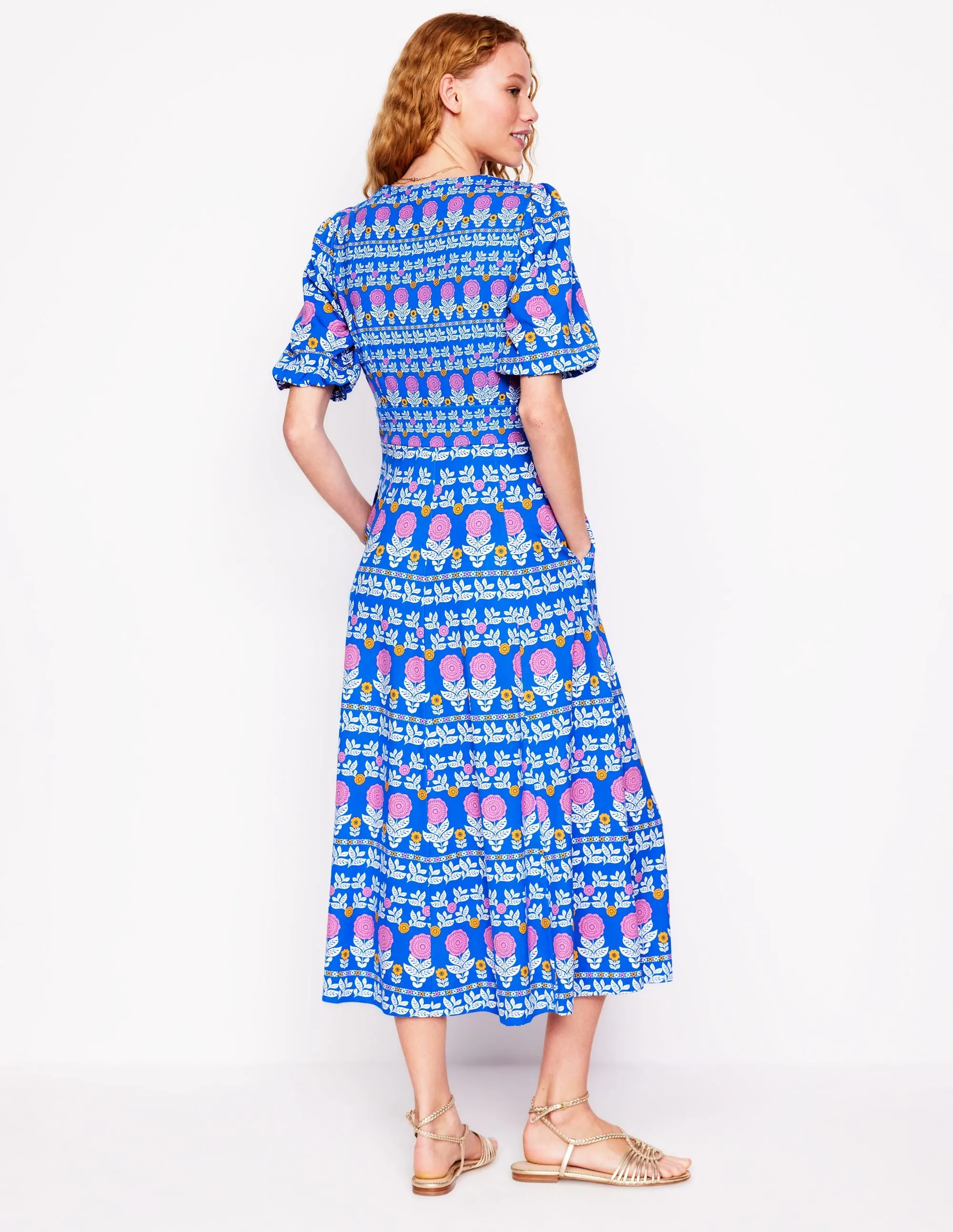 Ponte Puff Sleeve Tea Dress-Gallery Blue. Dahlia Garden