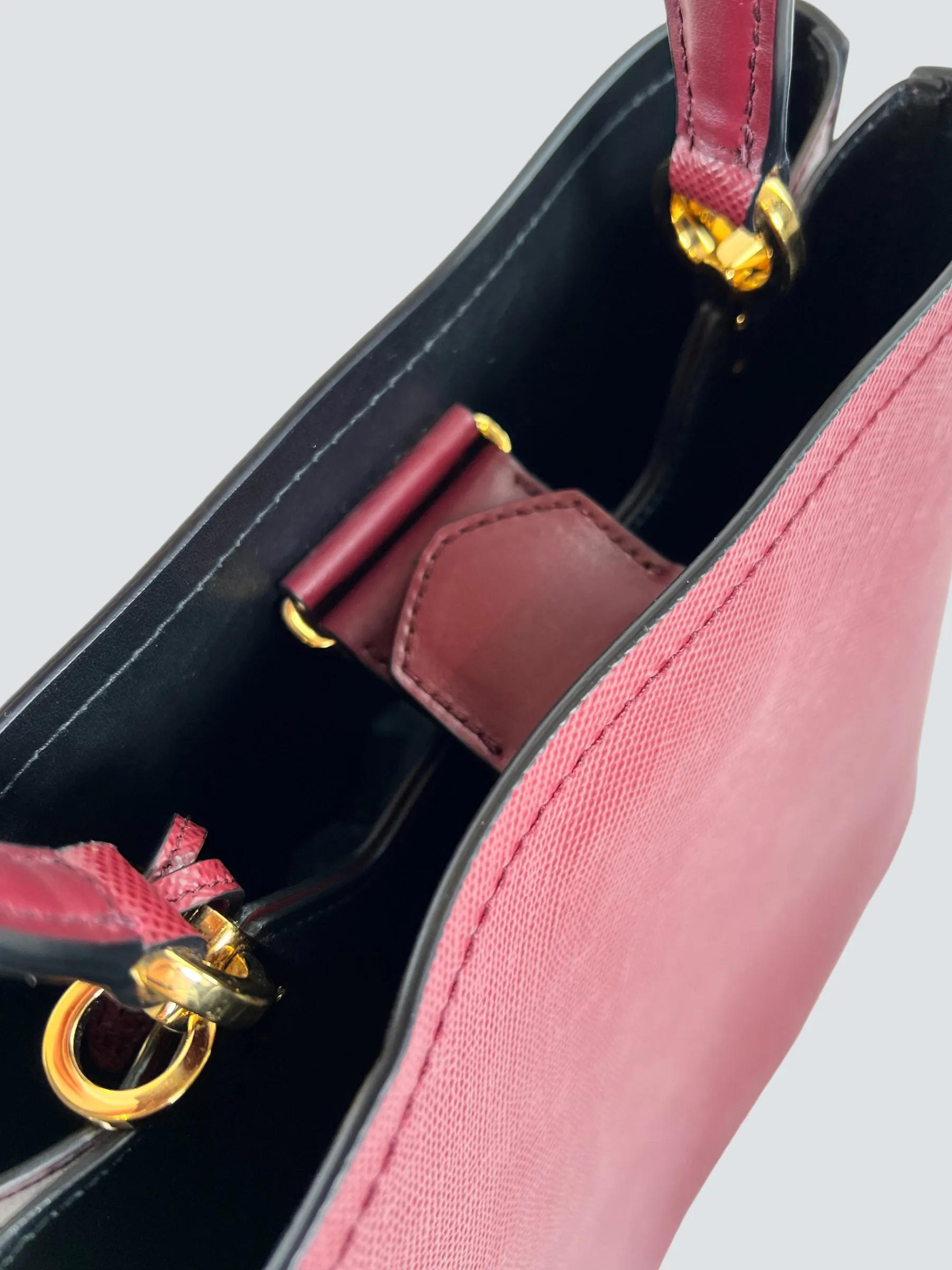 Prada Burgundy Saffiano Leather Medium Panier Shoulder Bag