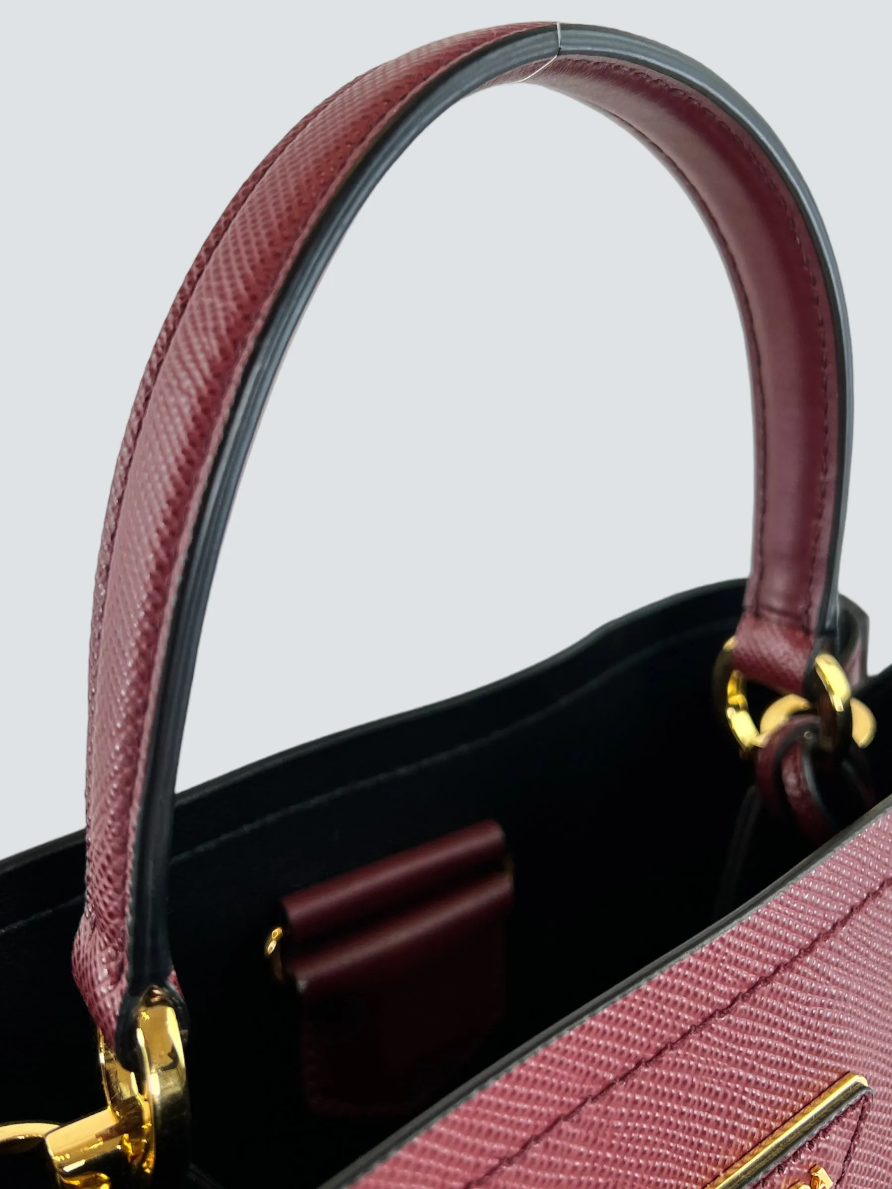 Prada Burgundy Saffiano Leather Medium Panier Shoulder Bag