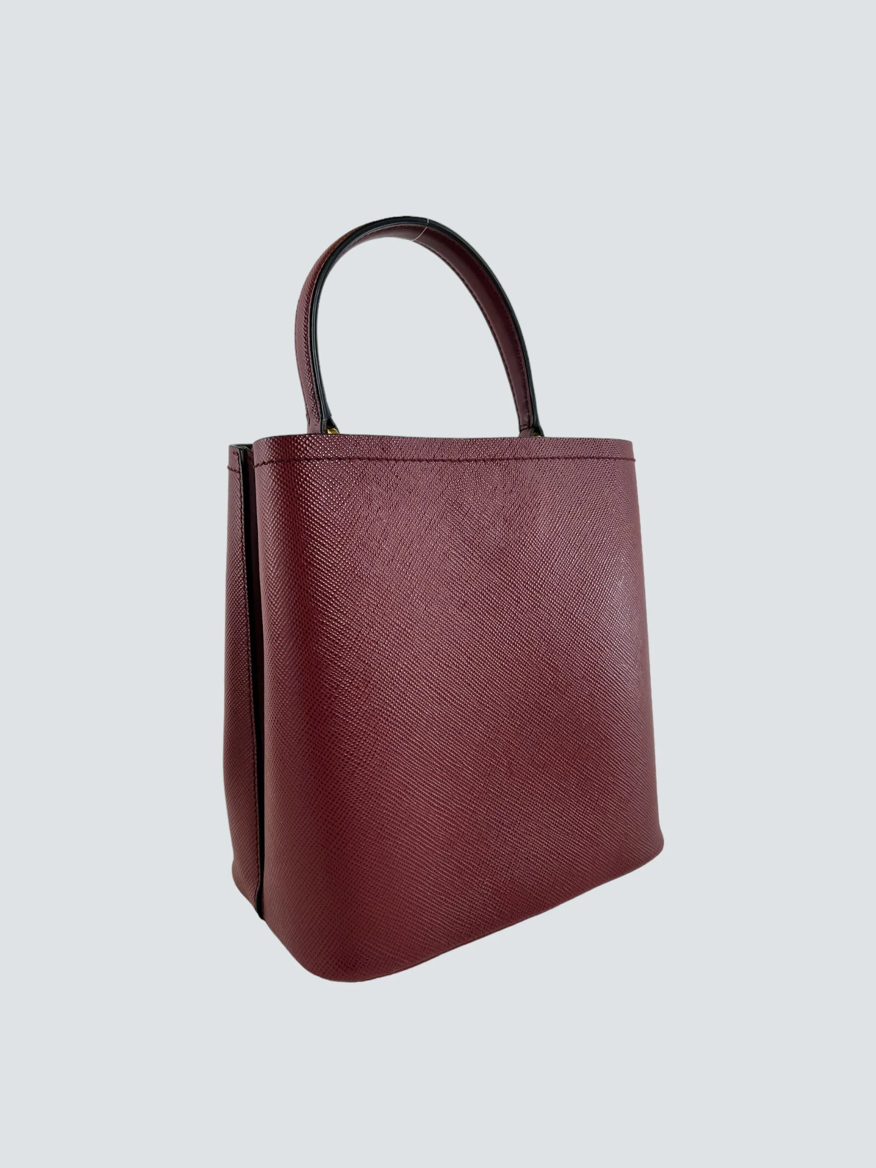 Prada Burgundy Saffiano Leather Medium Panier Shoulder Bag
