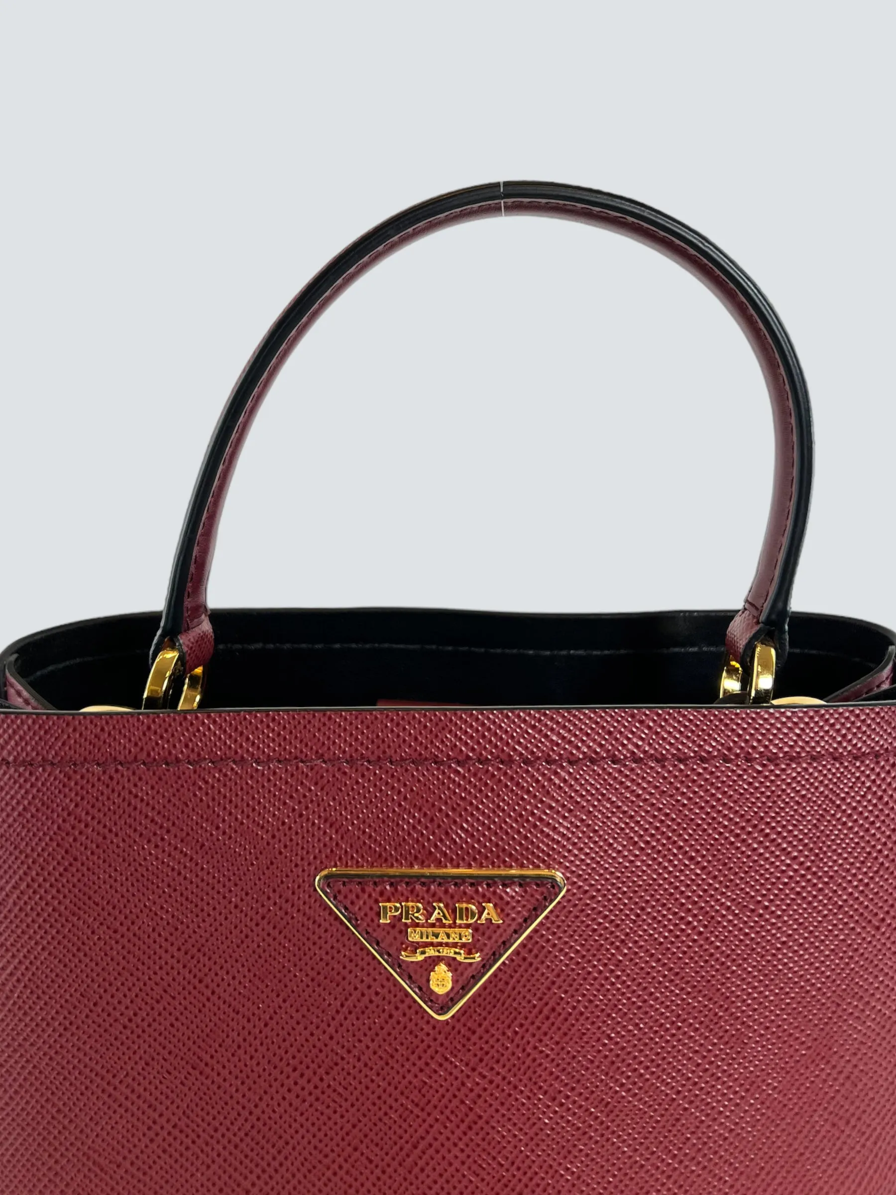 Prada Burgundy Saffiano Leather Medium Panier Shoulder Bag