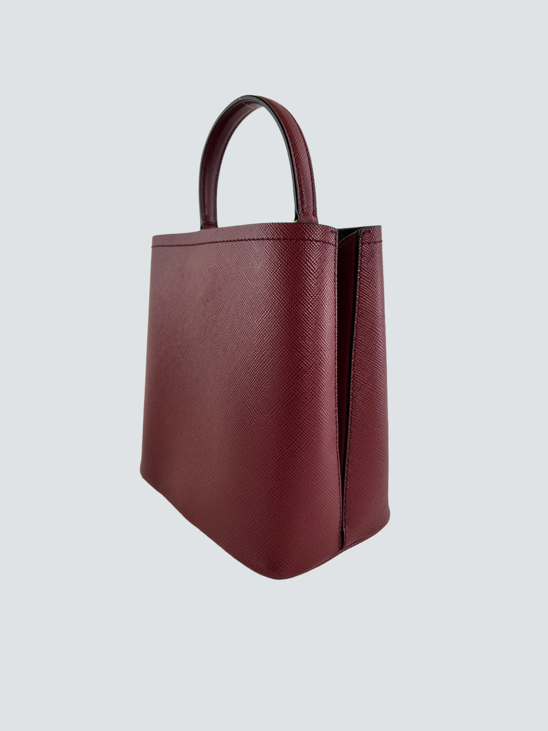Prada Burgundy Saffiano Leather Medium Panier Shoulder Bag