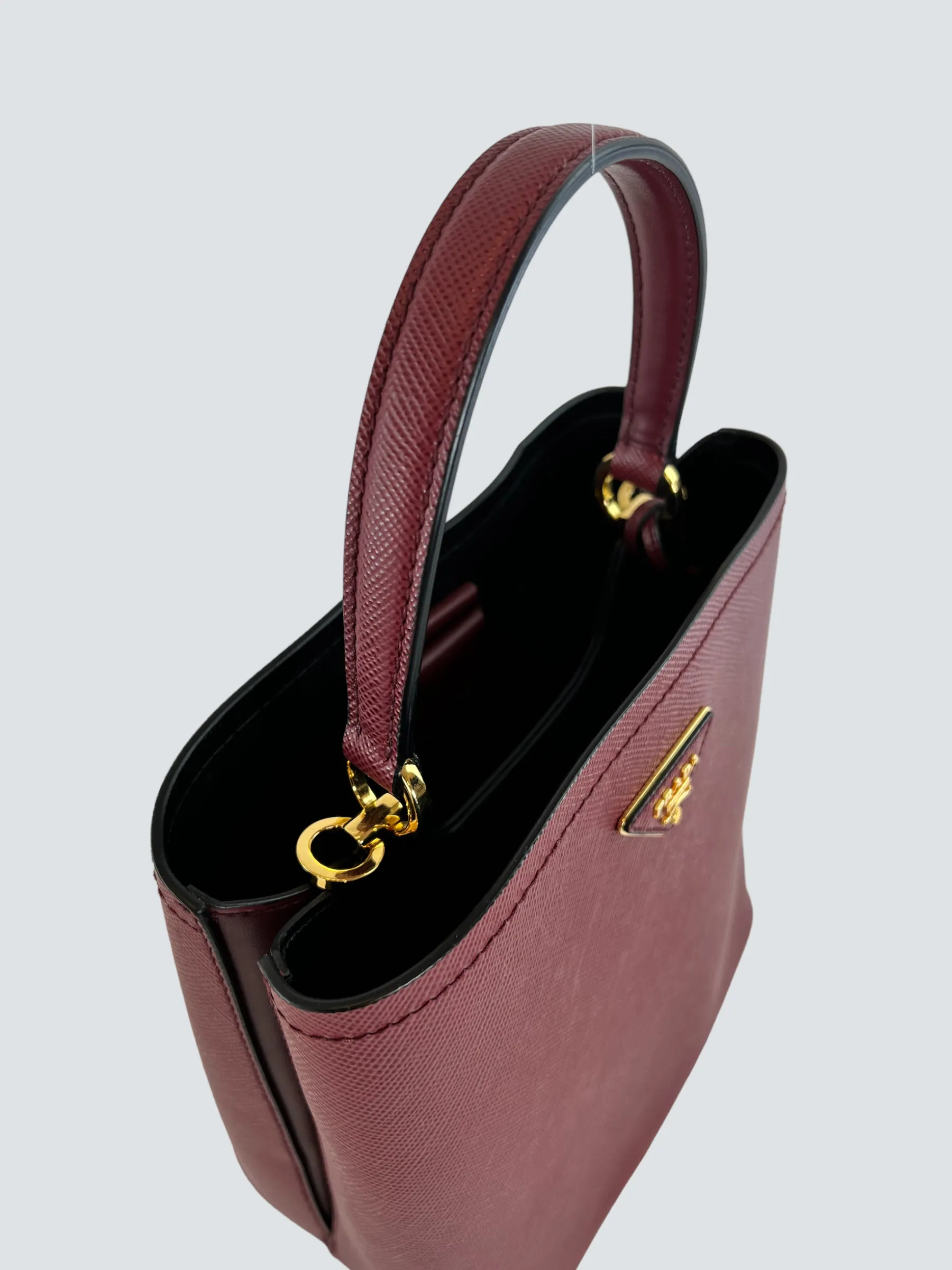 Prada Burgundy Saffiano Leather Medium Panier Shoulder Bag