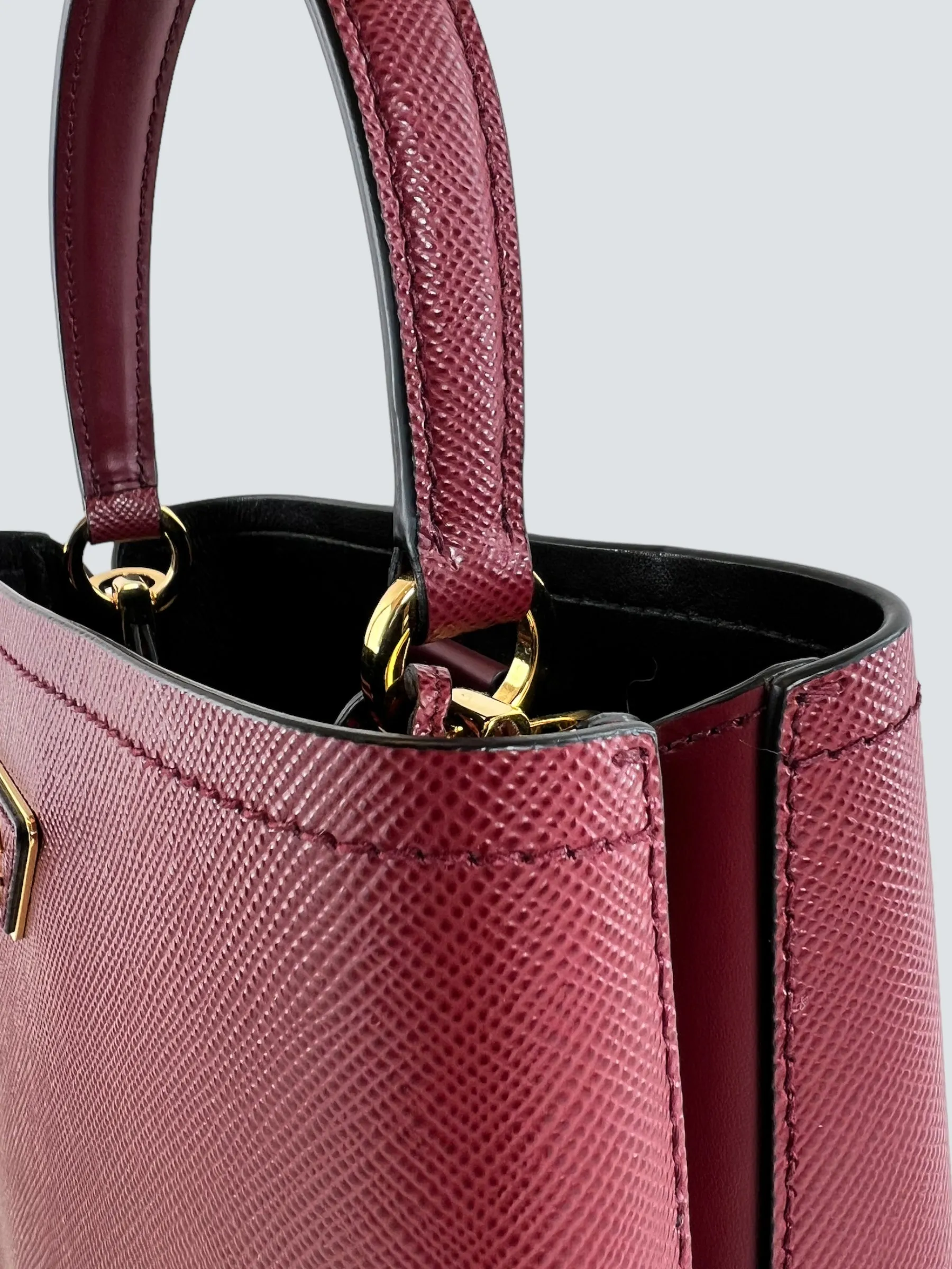 Prada Burgundy Saffiano Leather Medium Panier Shoulder Bag