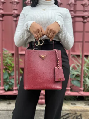 Prada Burgundy Saffiano Leather Medium Panier Shoulder Bag
