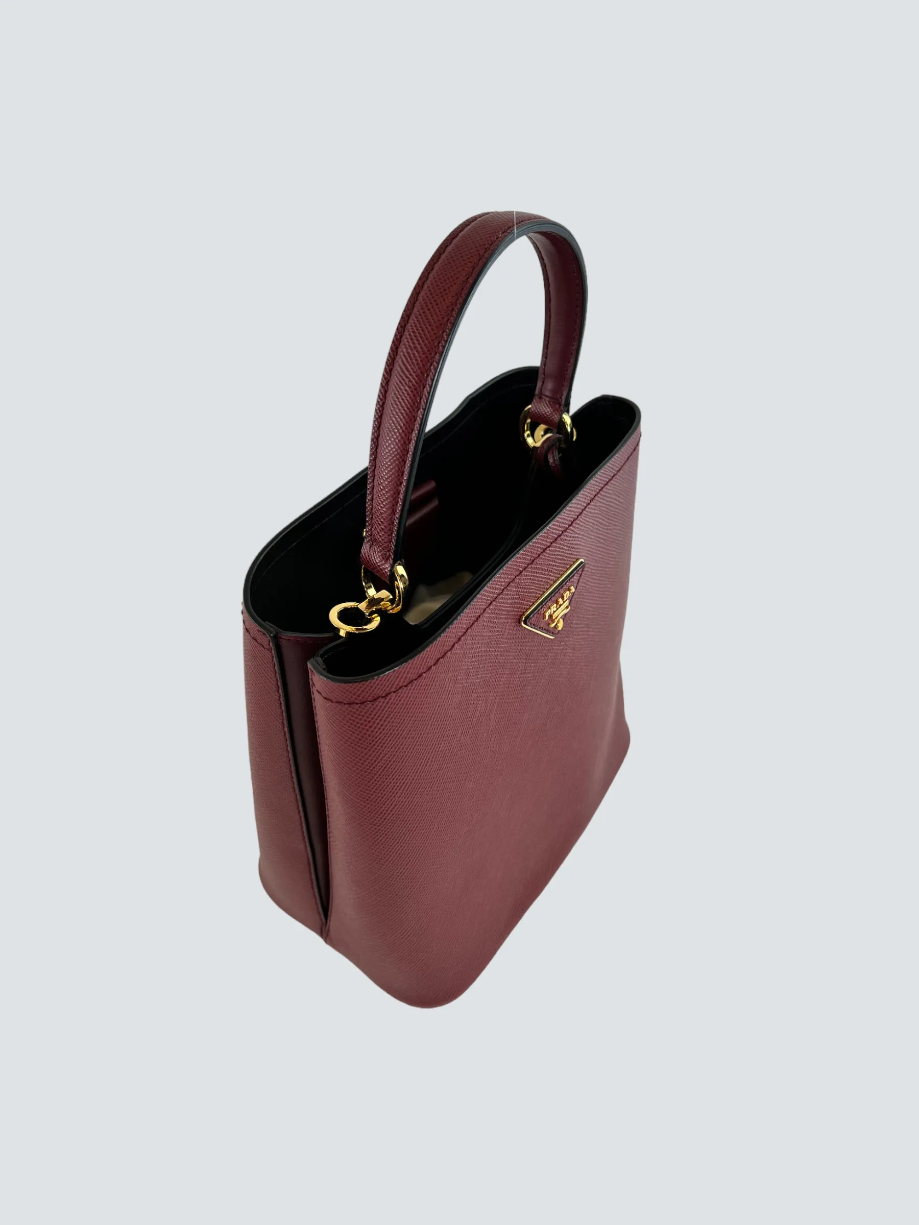 Prada Burgundy Saffiano Leather Medium Panier Shoulder Bag