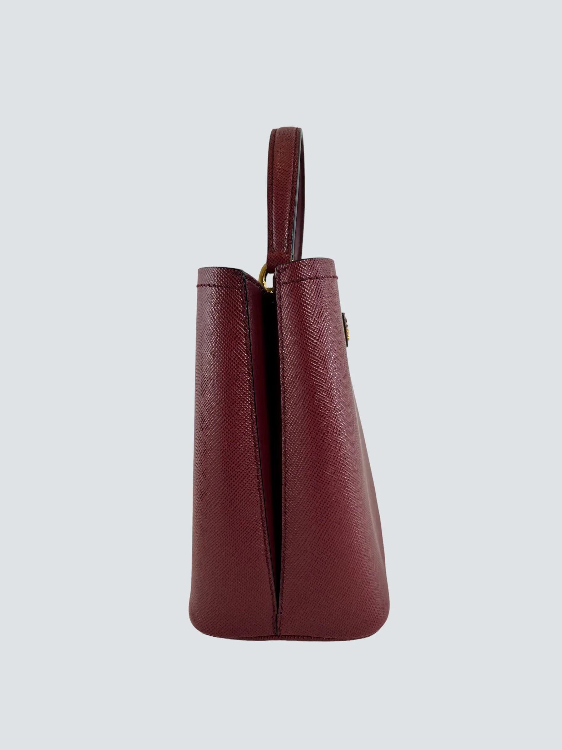 Prada Burgundy Saffiano Leather Medium Panier Shoulder Bag