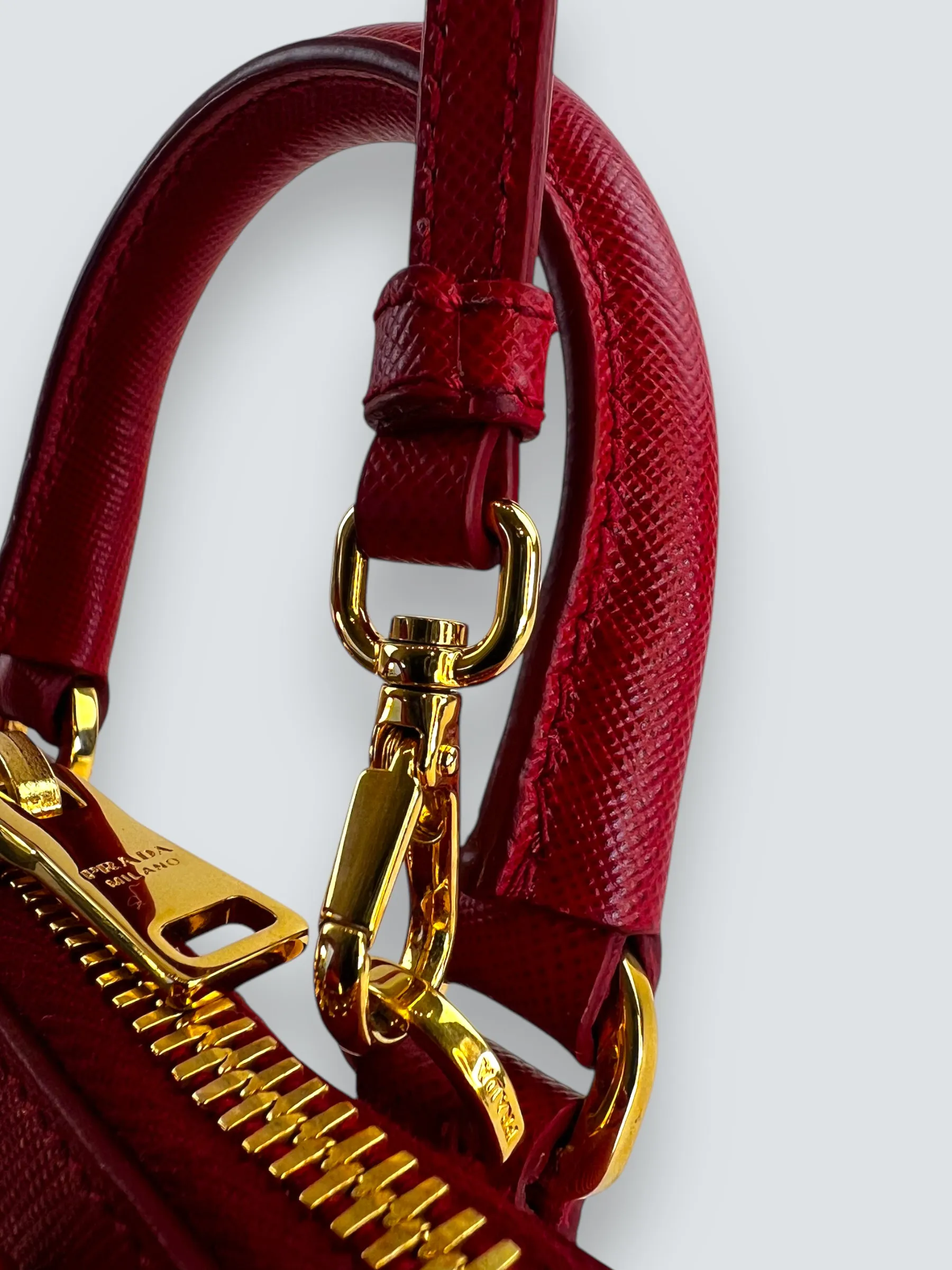 Prada Red Saffiano Leather Mini Double Zip Crossbody