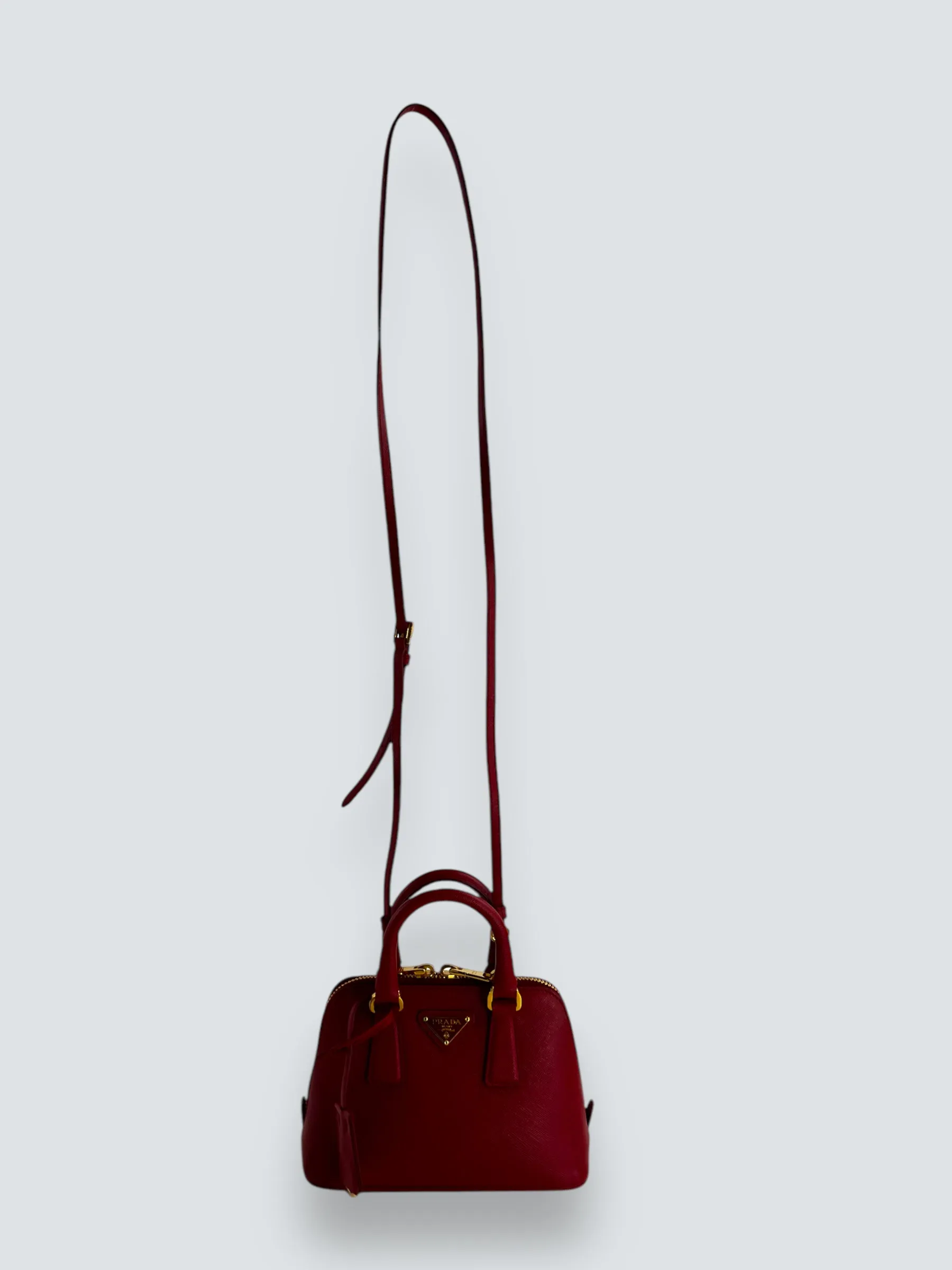 Prada Red Saffiano Leather Mini Double Zip Crossbody