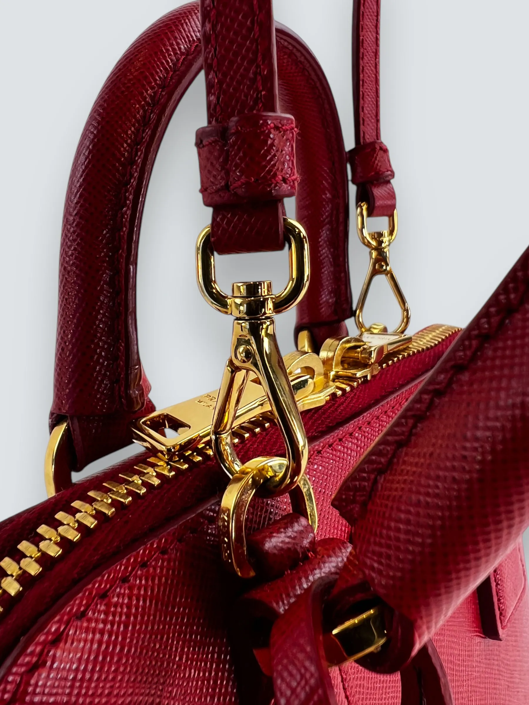 Prada Red Saffiano Leather Mini Double Zip Crossbody