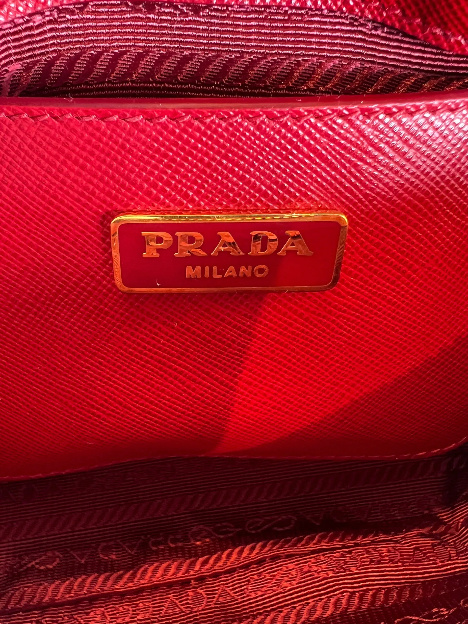Prada Red Saffiano Leather Mini Double Zip Crossbody