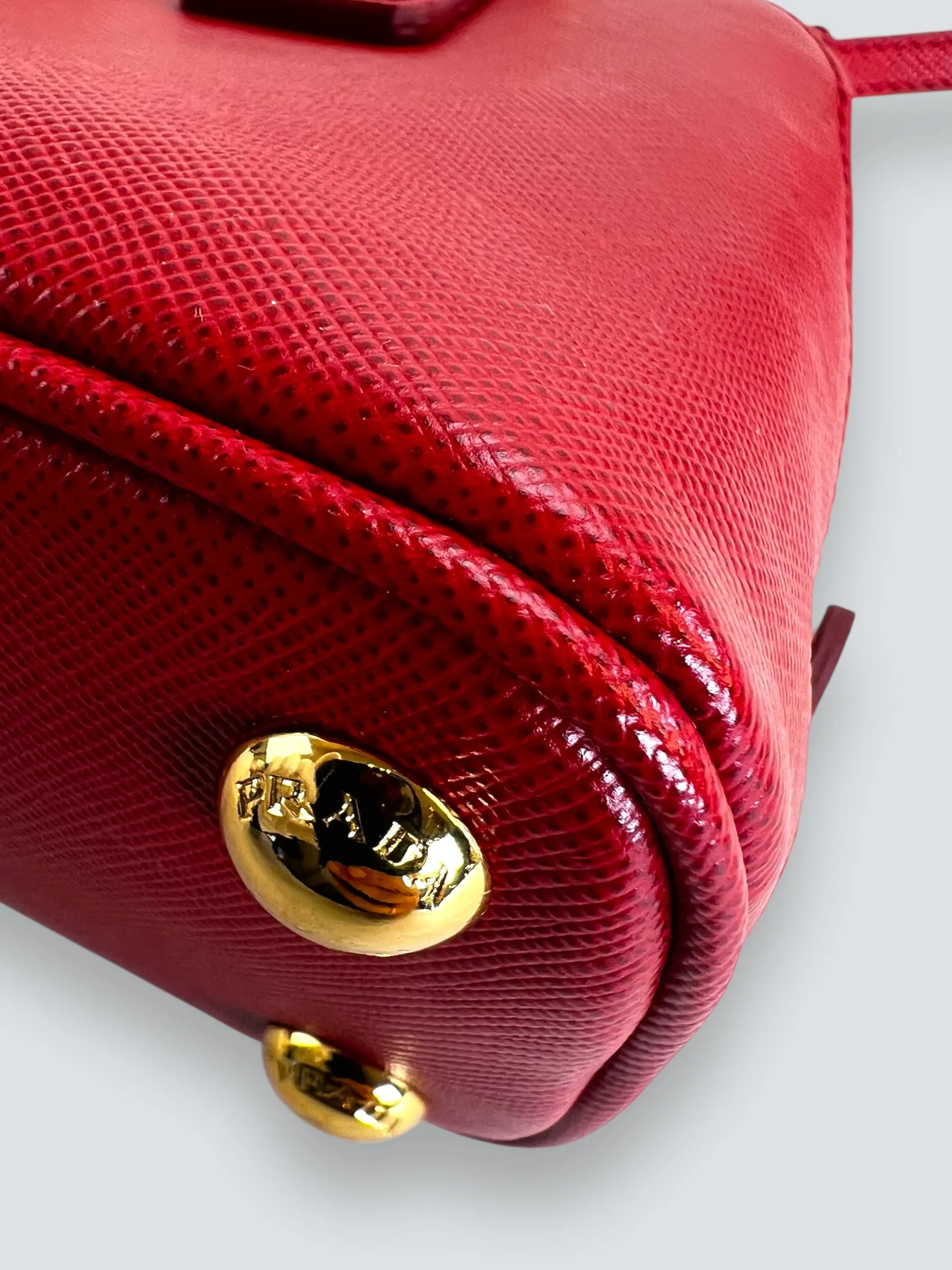 Prada Red Saffiano Leather Mini Double Zip Crossbody