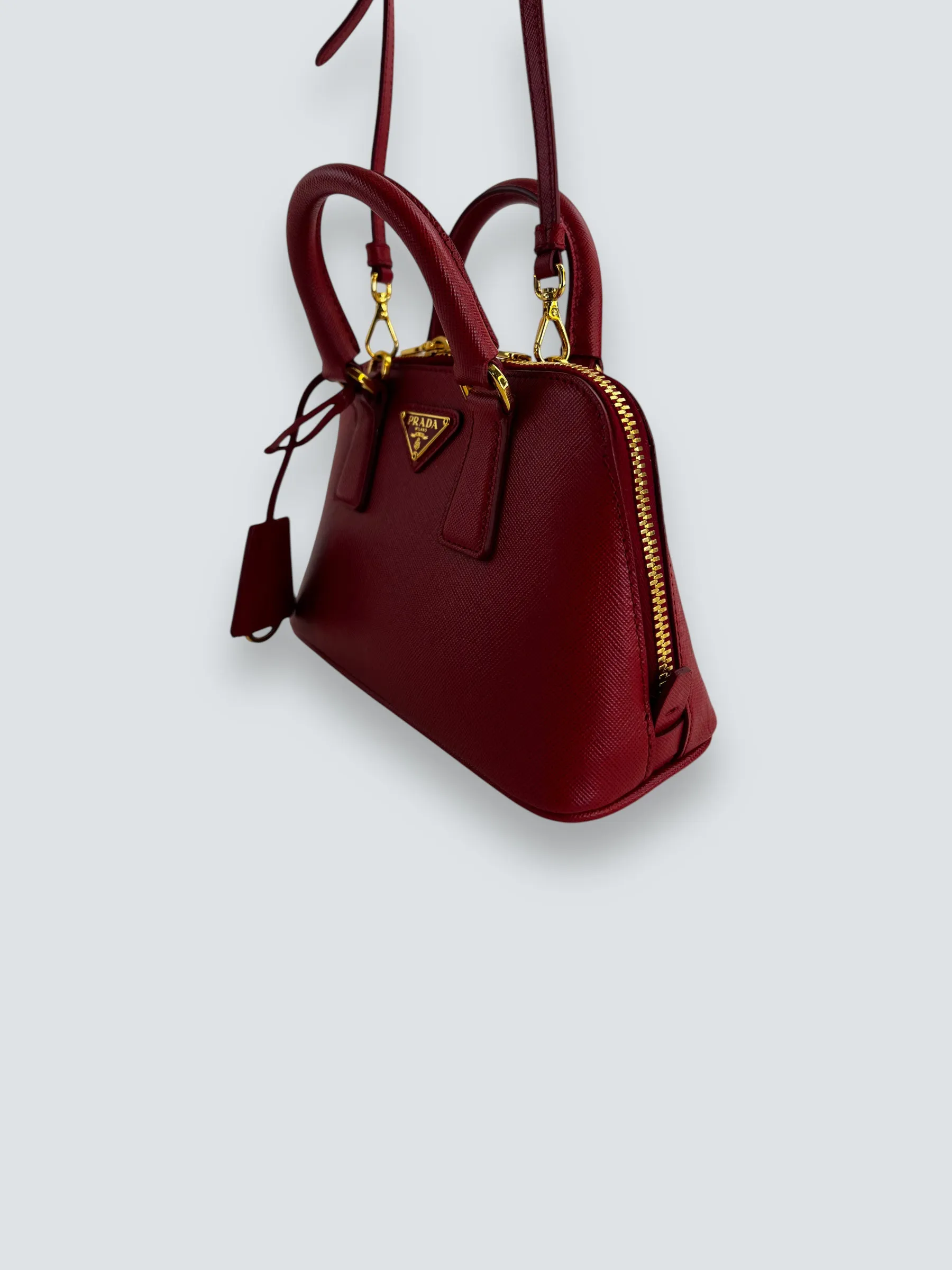 Prada Red Saffiano Leather Mini Double Zip Crossbody