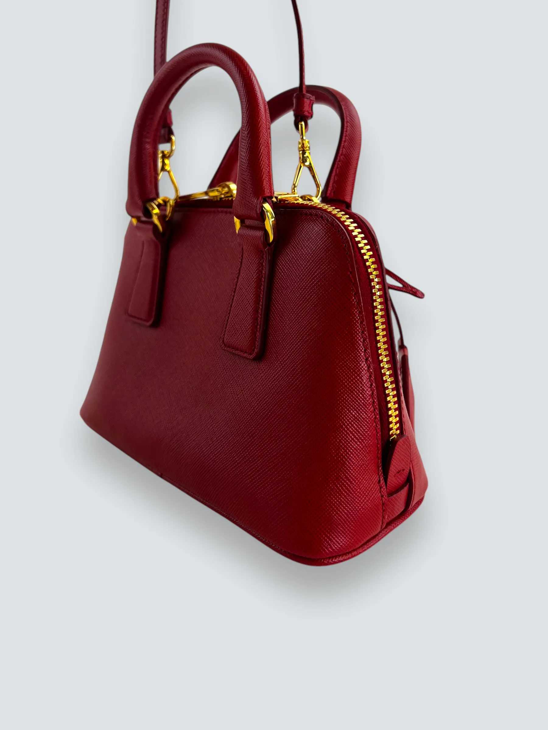 Prada Red Saffiano Leather Mini Double Zip Crossbody
