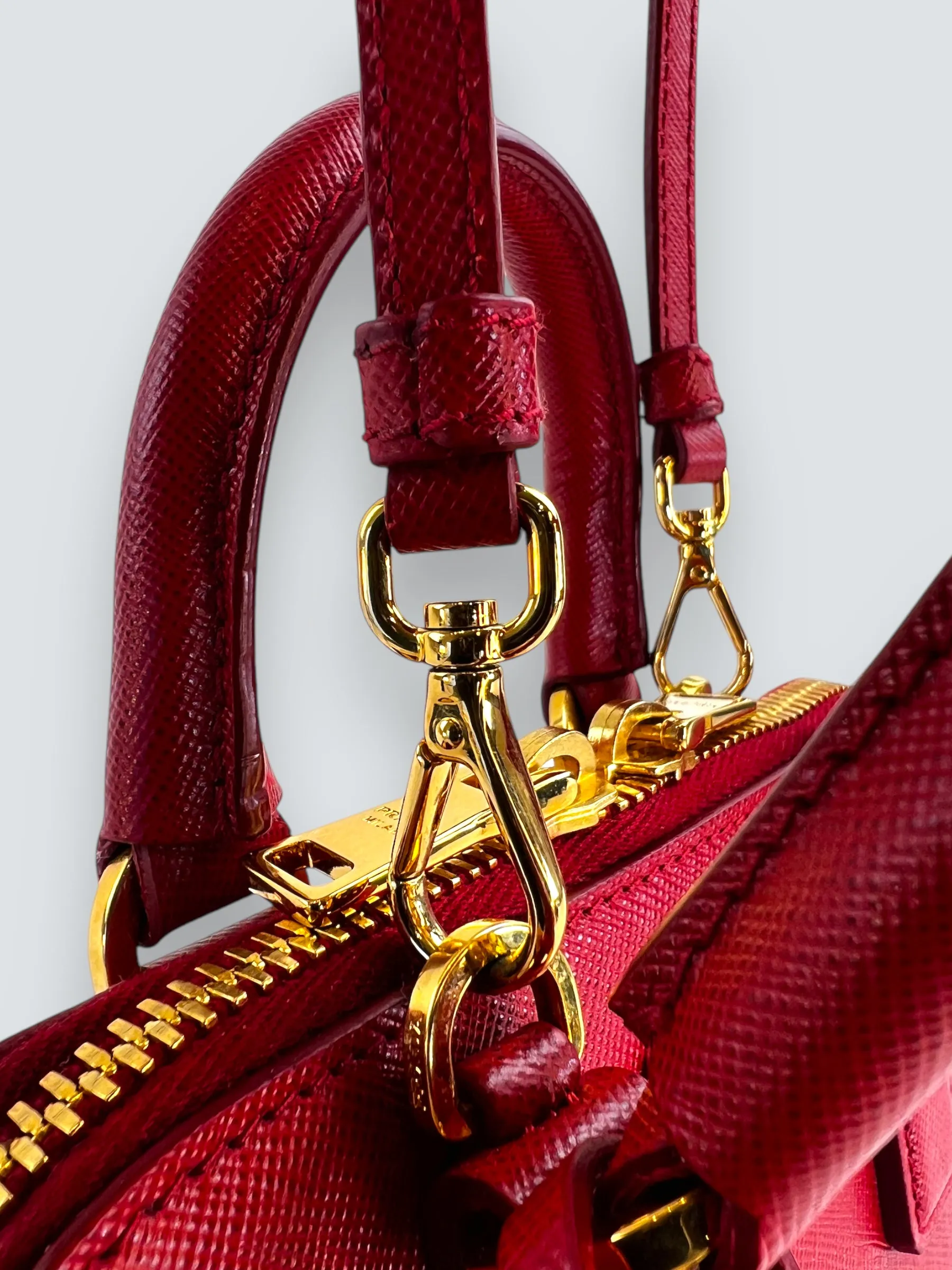 Prada Red Saffiano Leather Mini Double Zip Crossbody