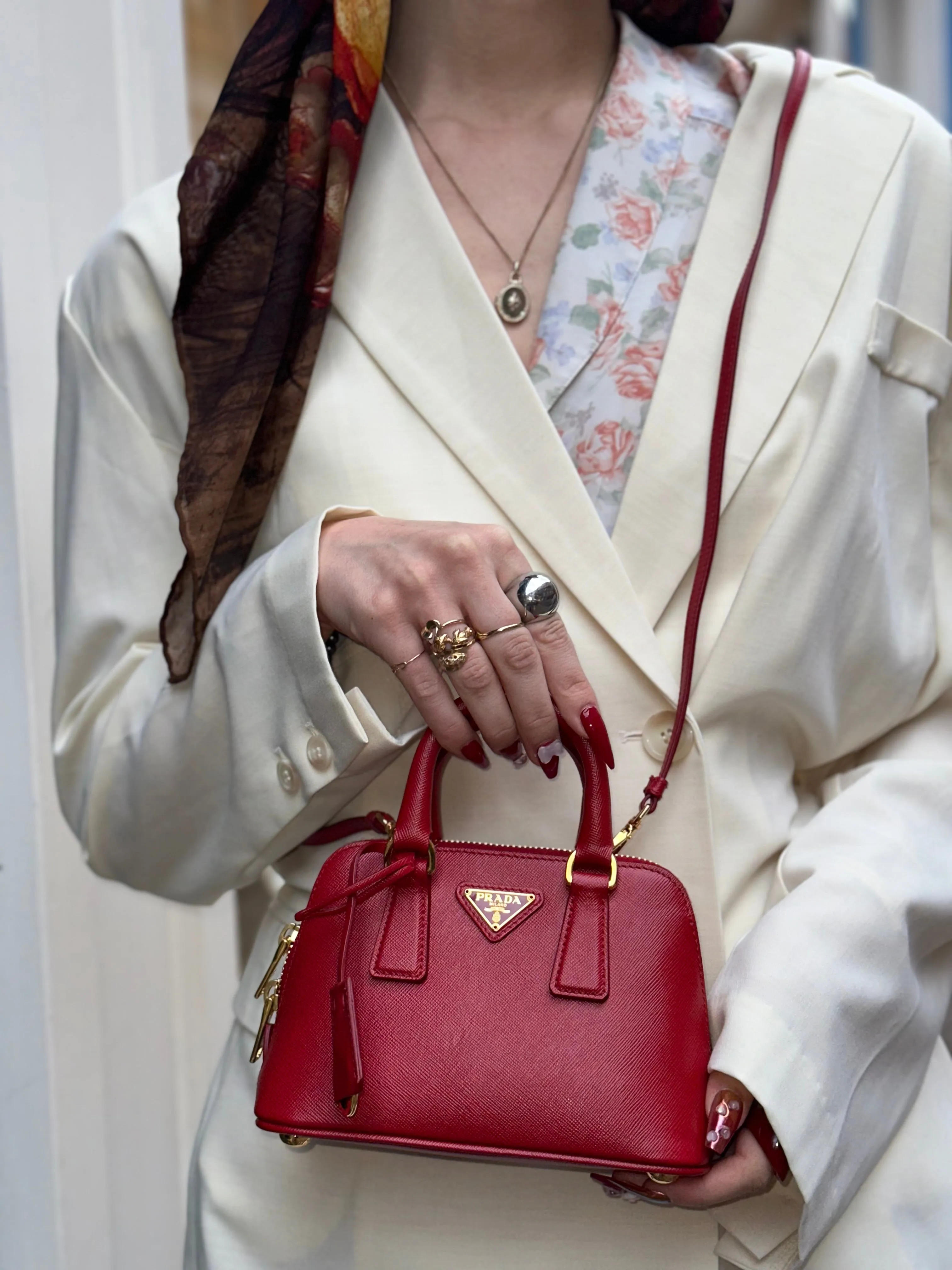 Prada Red Saffiano Leather Mini Double Zip Crossbody