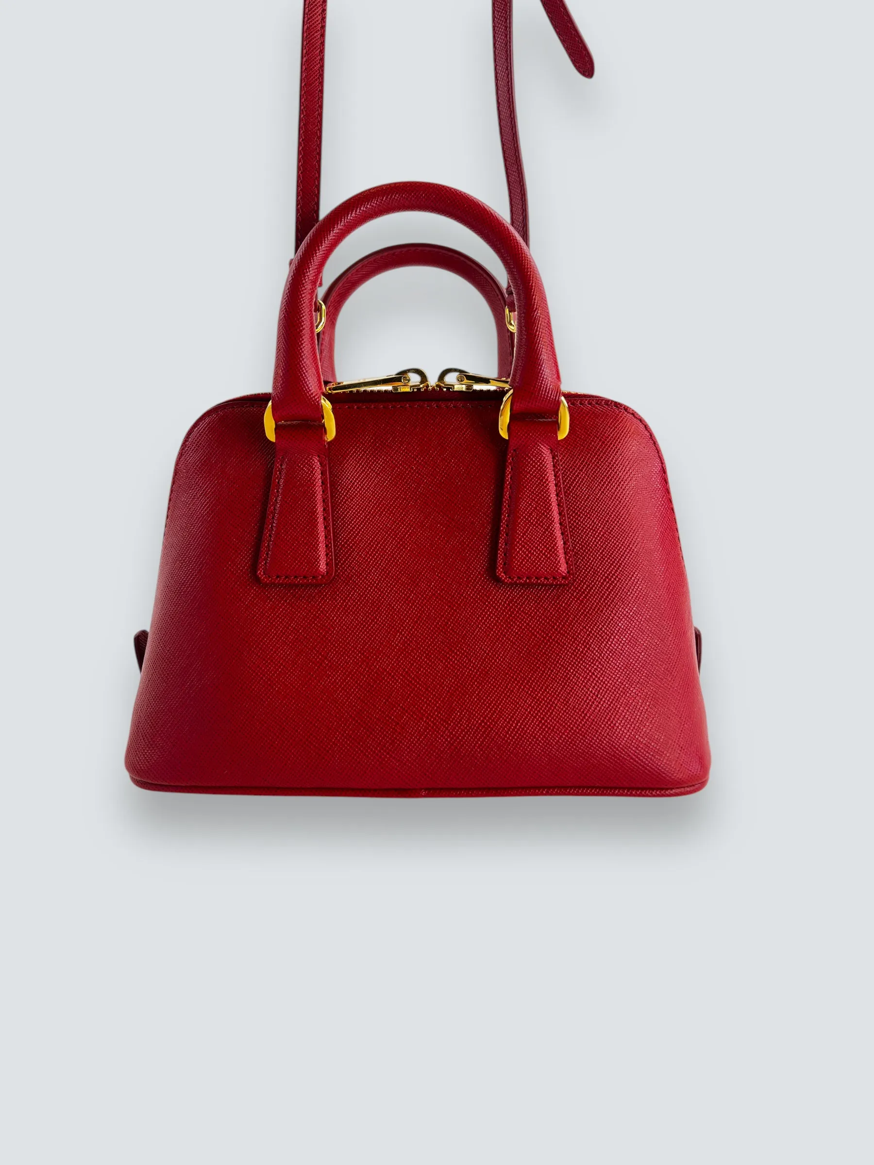 Prada Red Saffiano Leather Mini Double Zip Crossbody