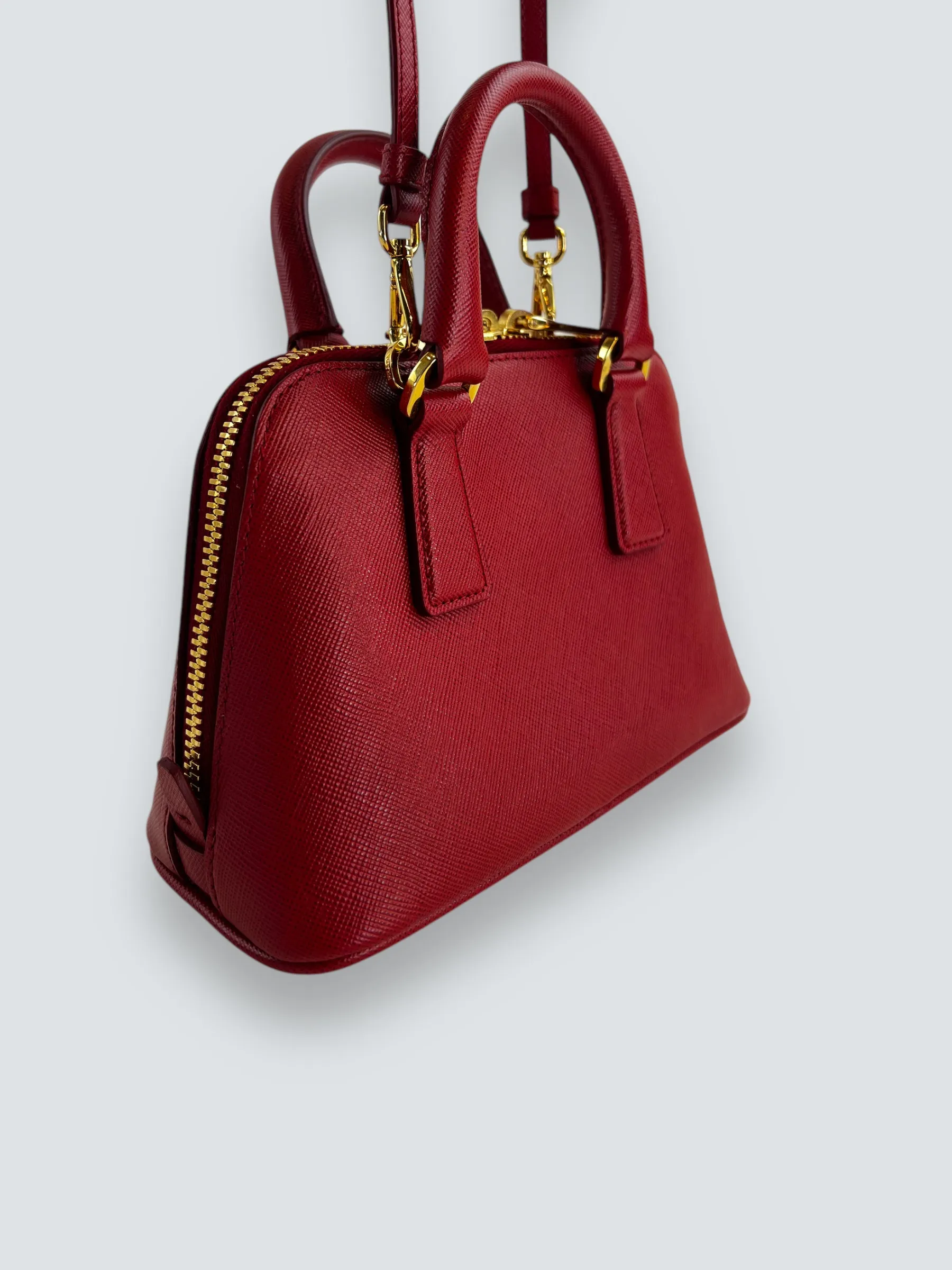 Prada Red Saffiano Leather Mini Double Zip Crossbody
