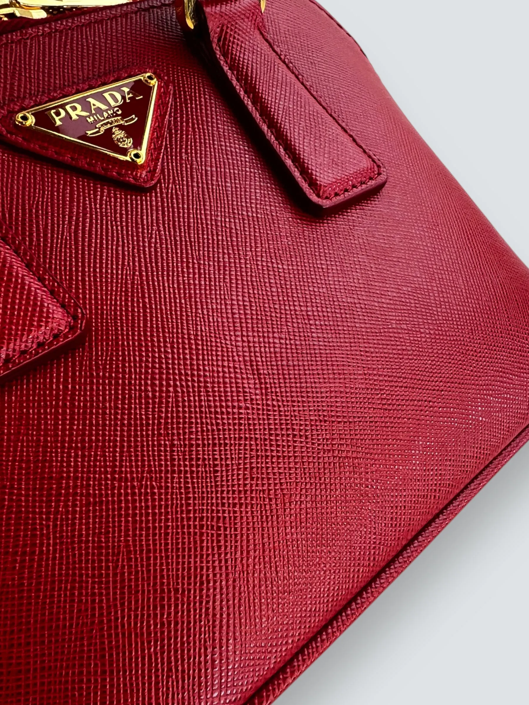 Prada Red Saffiano Leather Mini Double Zip Crossbody