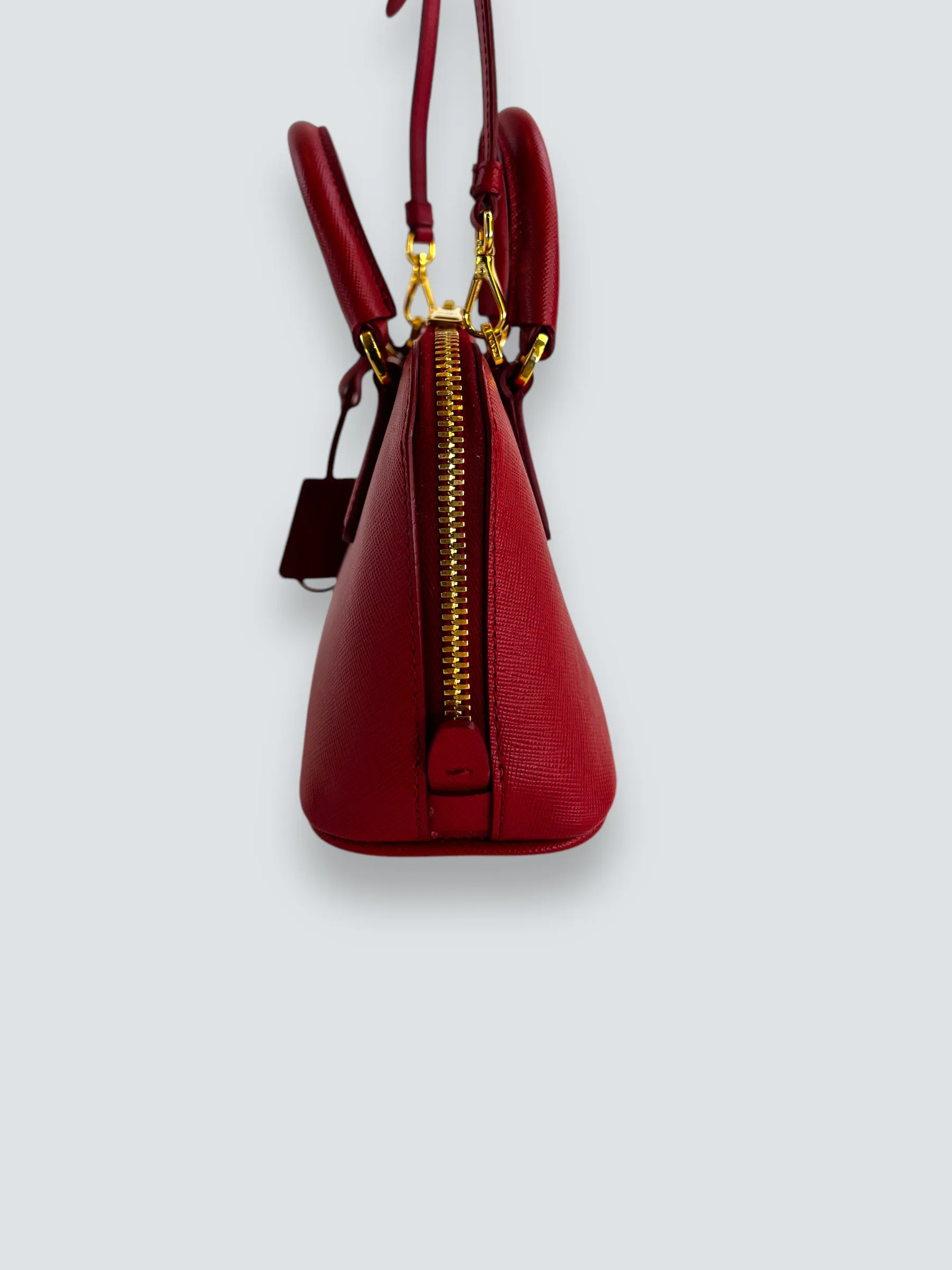 Prada Red Saffiano Leather Mini Double Zip Crossbody