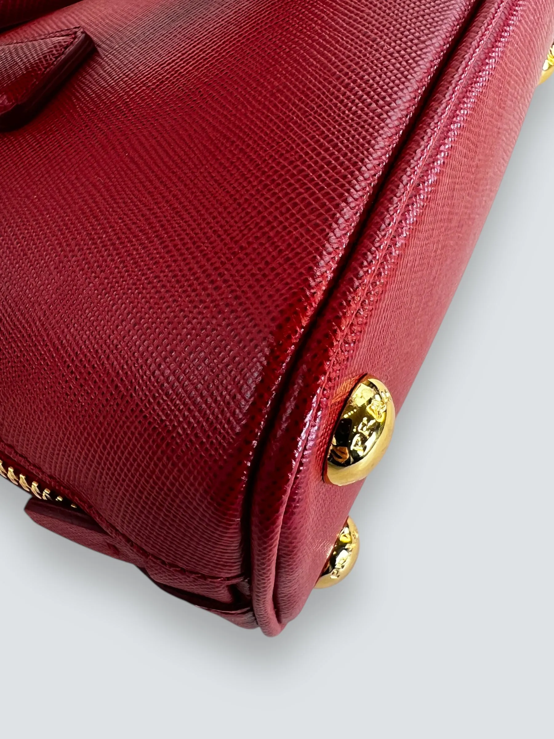 Prada Red Saffiano Leather Mini Double Zip Crossbody