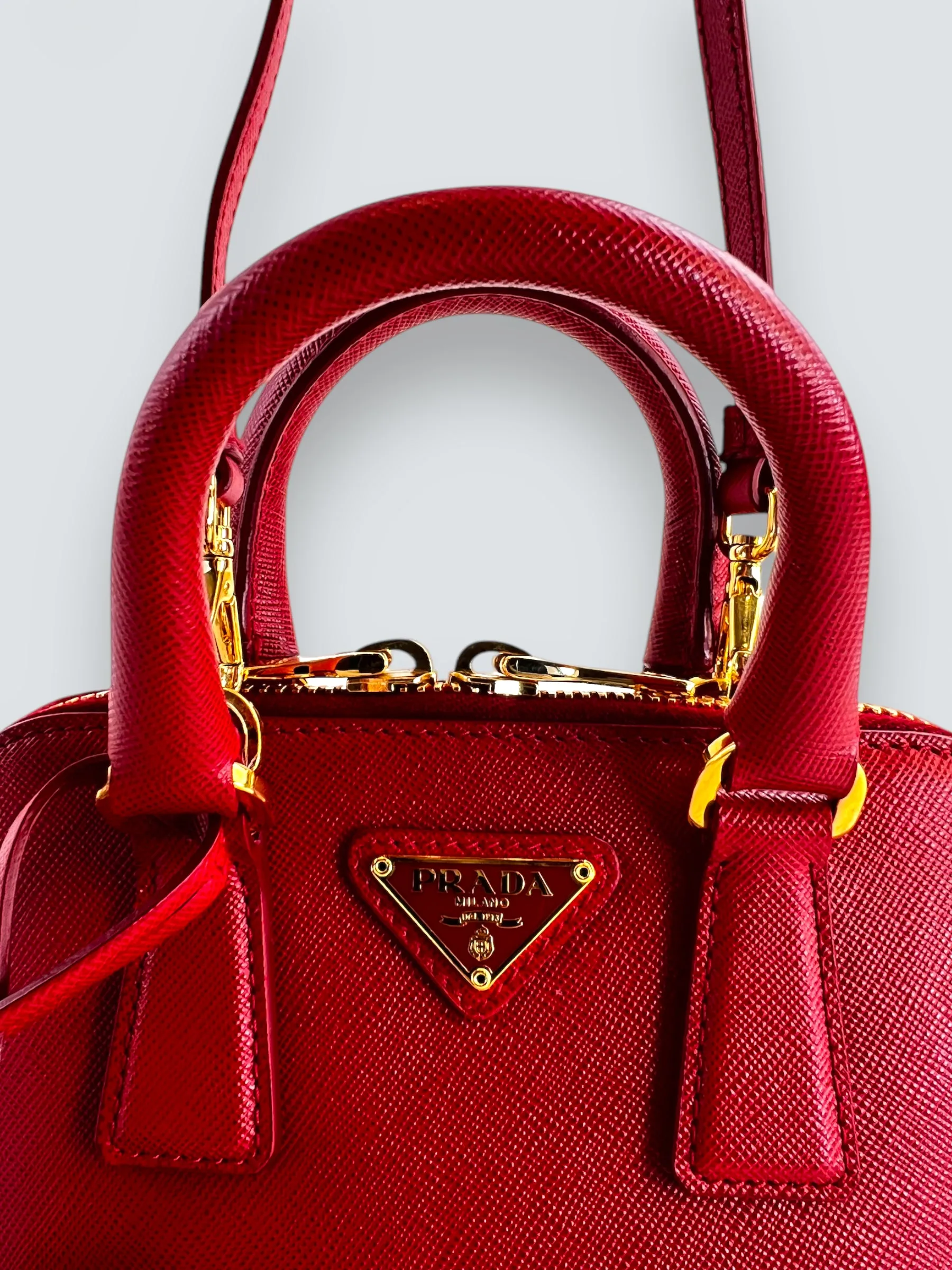 Prada Red Saffiano Leather Mini Double Zip Crossbody